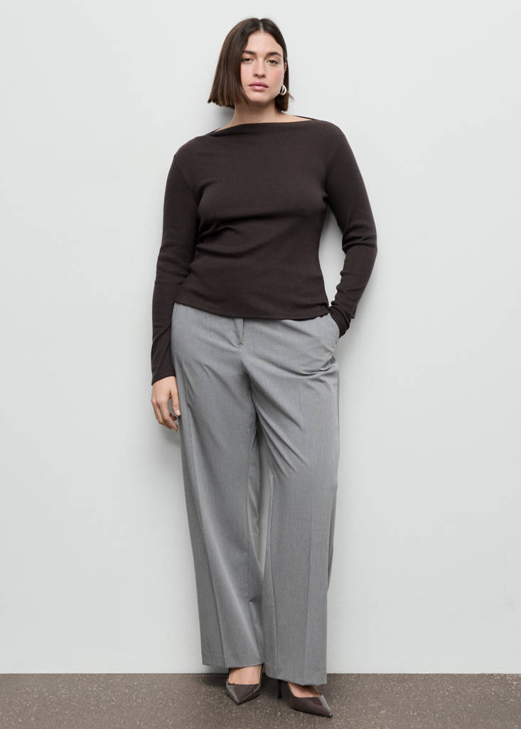 Long-sleeved boat-neck t-shirt — Chocolate