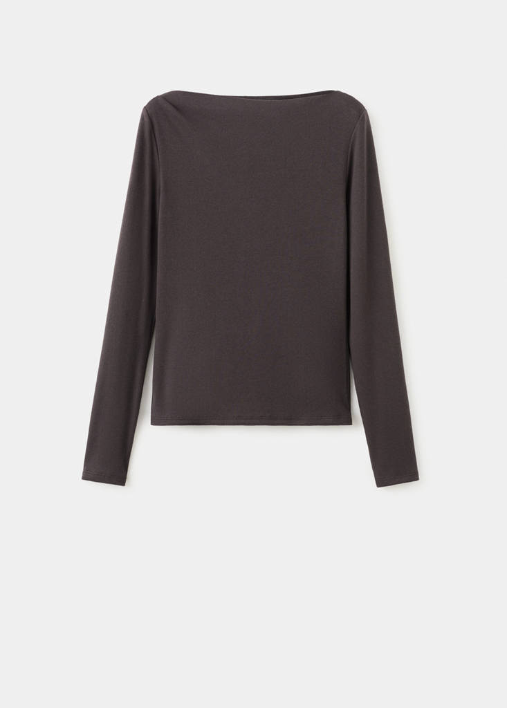 Long-sleeved boat-neck t-shirt — Chocolate
