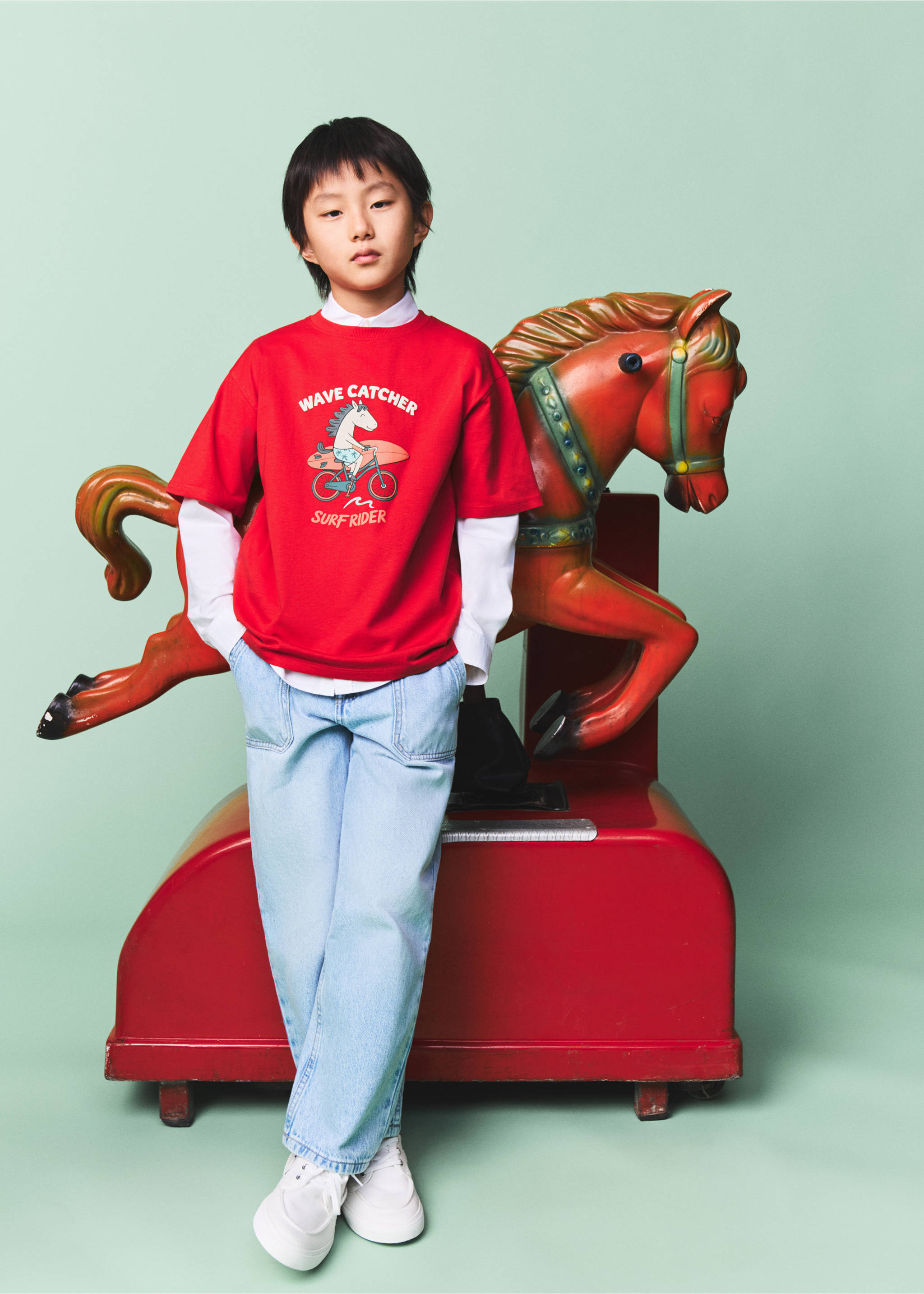 Хлопковая футболка с принтом - Общий план, Красный. Ref: 27001511-00.