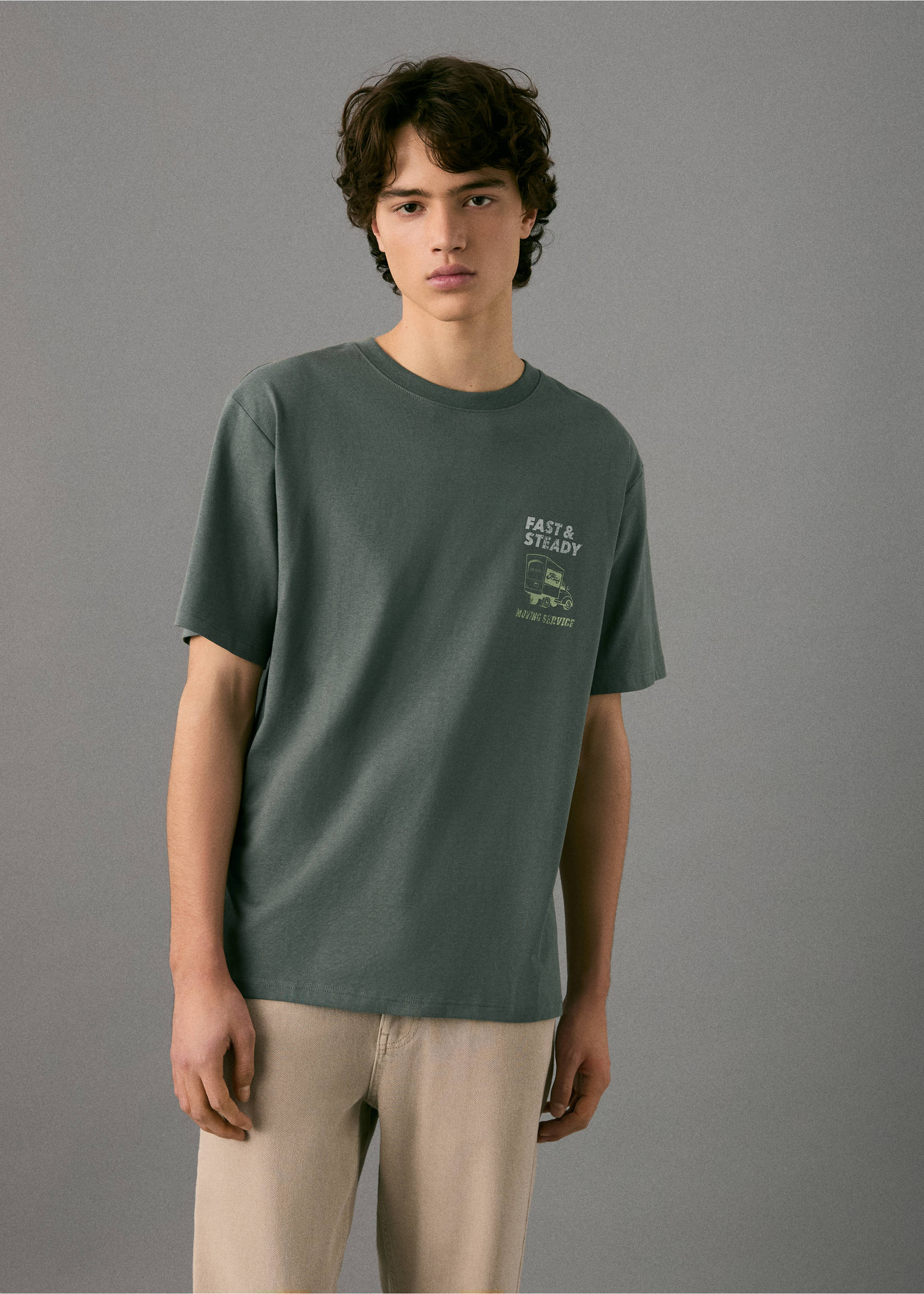 Camiseta estampada algodón - Plano medio, Verde. Ref: 27001519-00.