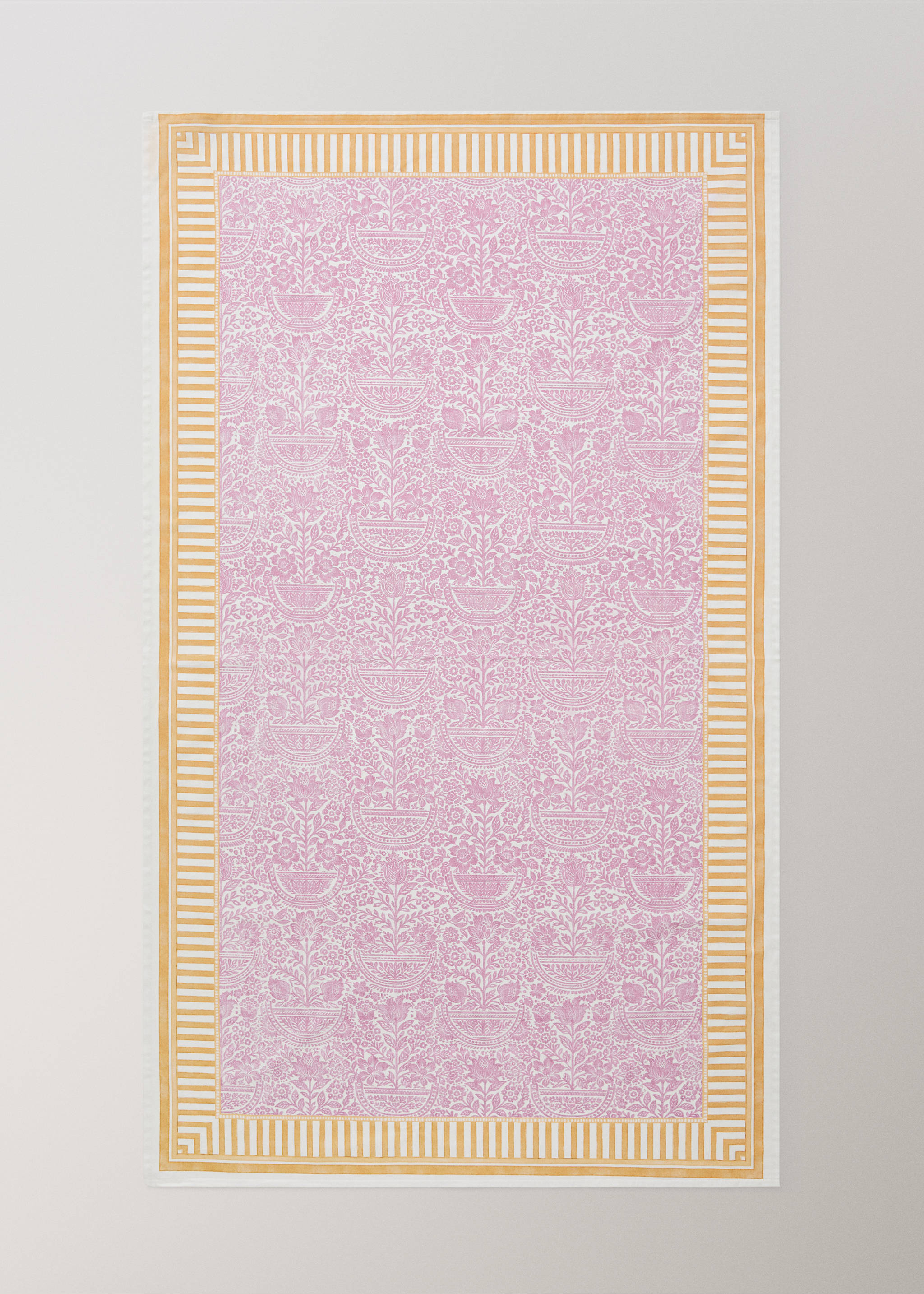 Bomullsduk med randigt och blommigt mönster för 6 till 8 personer - Detaljer om artikeln 3, Rosa. Ref: 27001520-00.