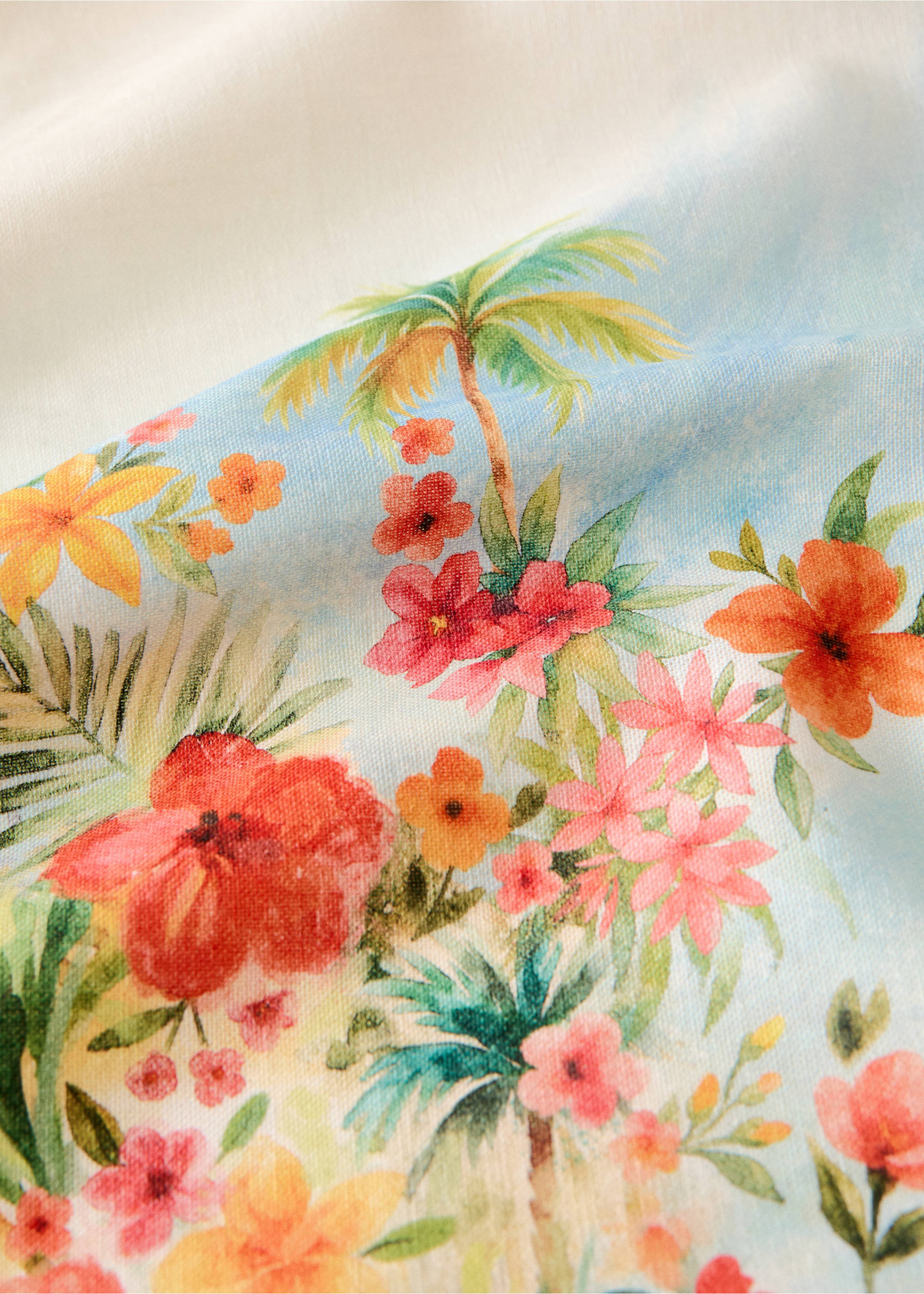 Striped floral print cotton linen tablecloth for 6 to 8 people - Details of the article 1, Red. Ref: 27001531-00.