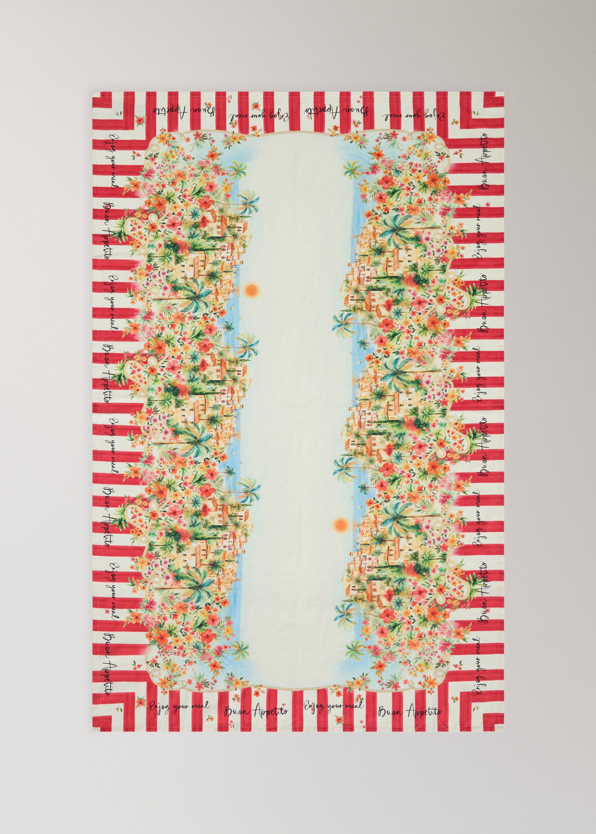 Striped floral cotton-linen tablecloth for 6 to 8 diners - Details of the article 4