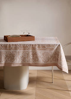 Cotton lace-effect tablecloth for 2 to 4 guests — Peach 1