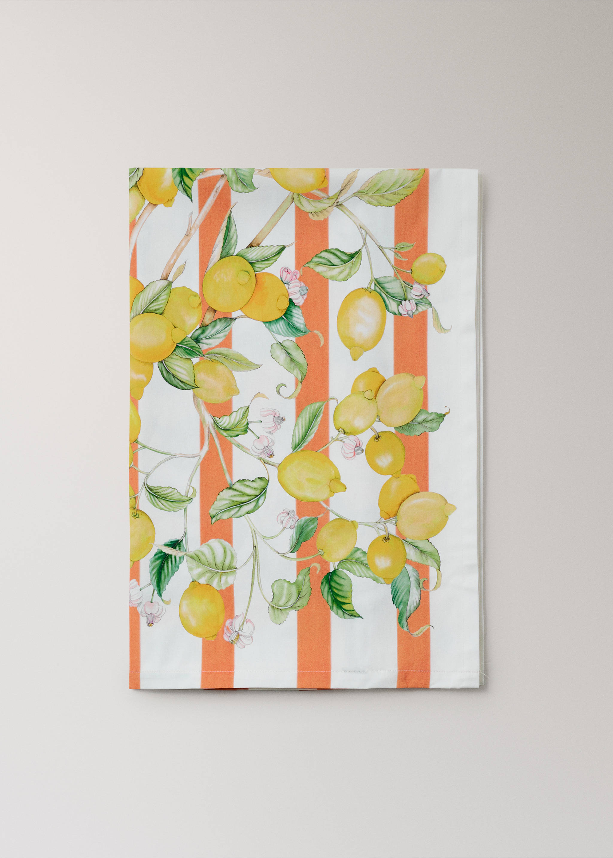 Cotton tablecloth with lemon and stripe print for 8 to 10 diners - Article without model, Yellow. Ref: 27001544-00.