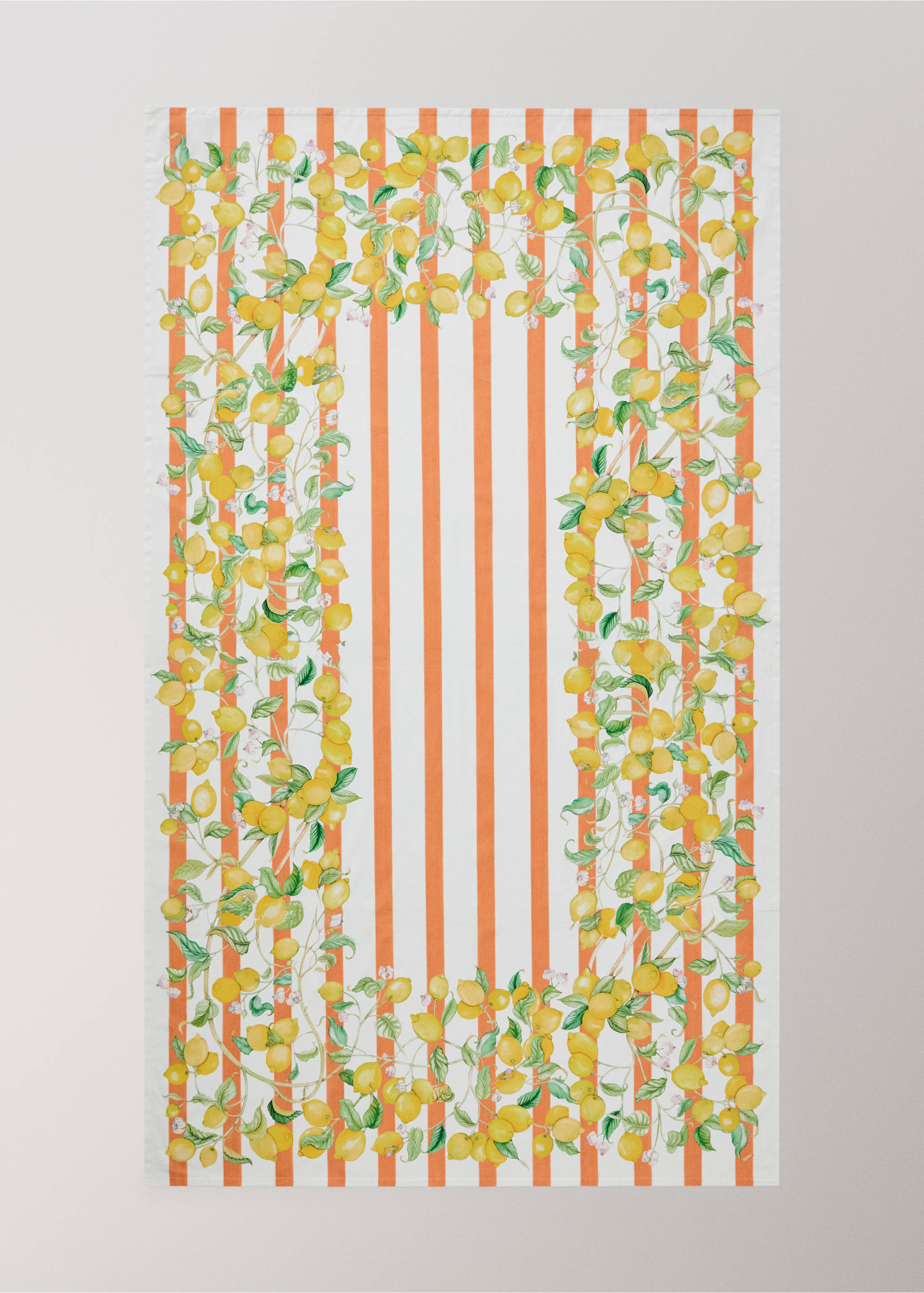 Cotton tablecloth with lemon and stripe print for 8 to 10 diners - Details of the article 3, Yellow. Ref: 27001544-00.