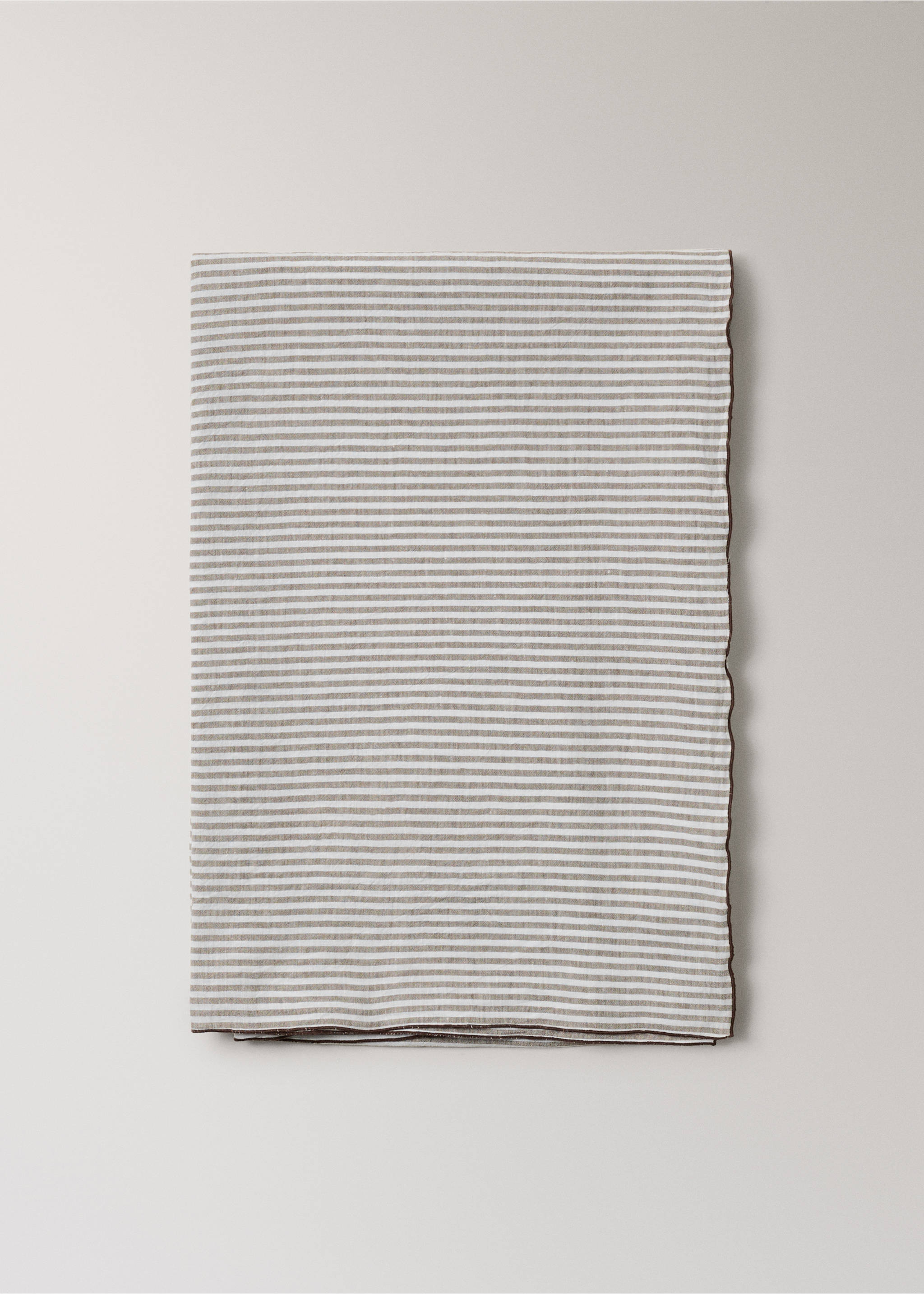 Linen cotton tablecloth with striped design for 6 to 8 diners - Article without model, Light/Pastel Brown. Ref: 27001546-00.