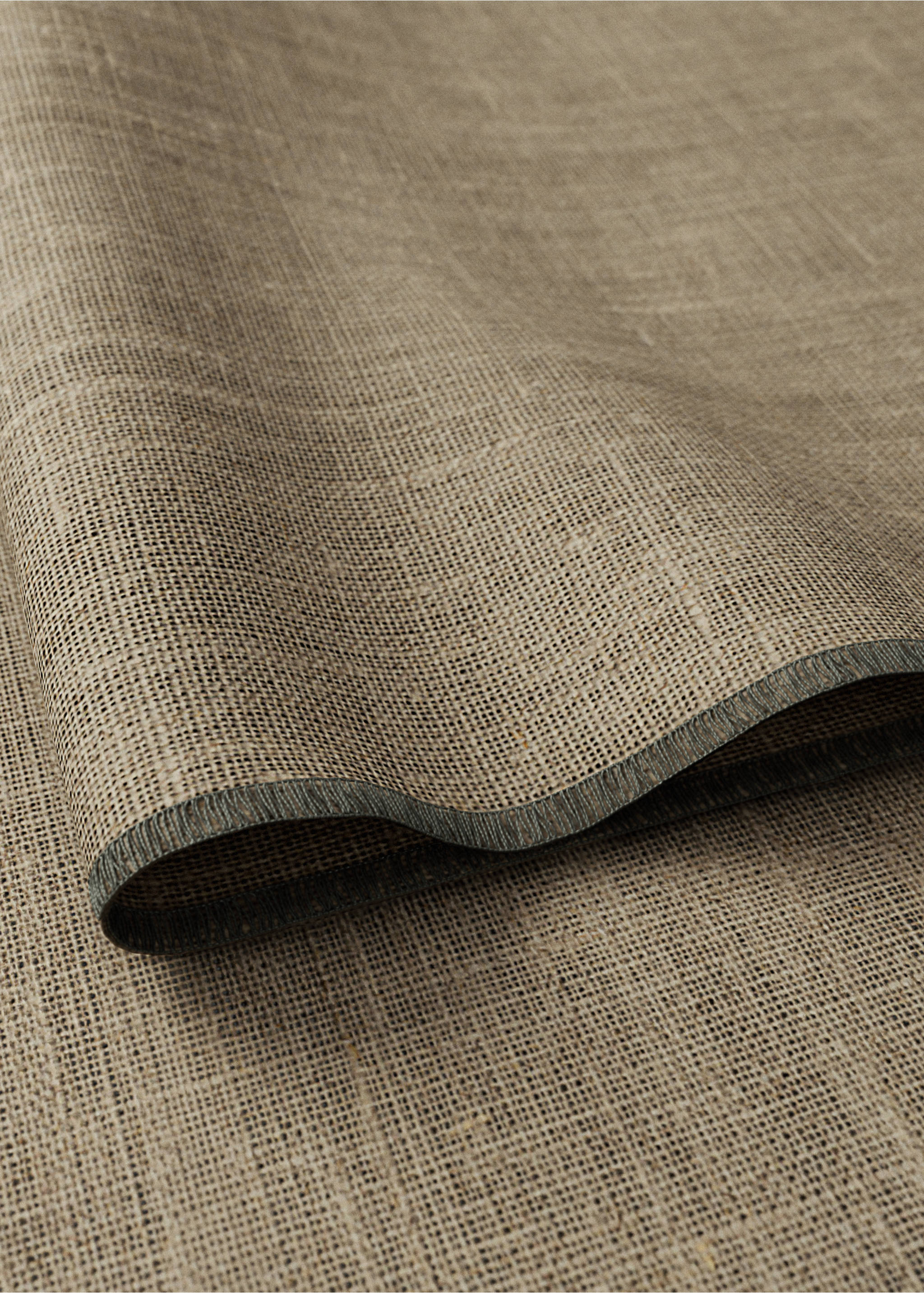 Resin-coated linen tablecloth with contrasting overlock for 2 to 4 diners - Details of the article 2, Light/Pastel Brown. Ref: 27001551-00.