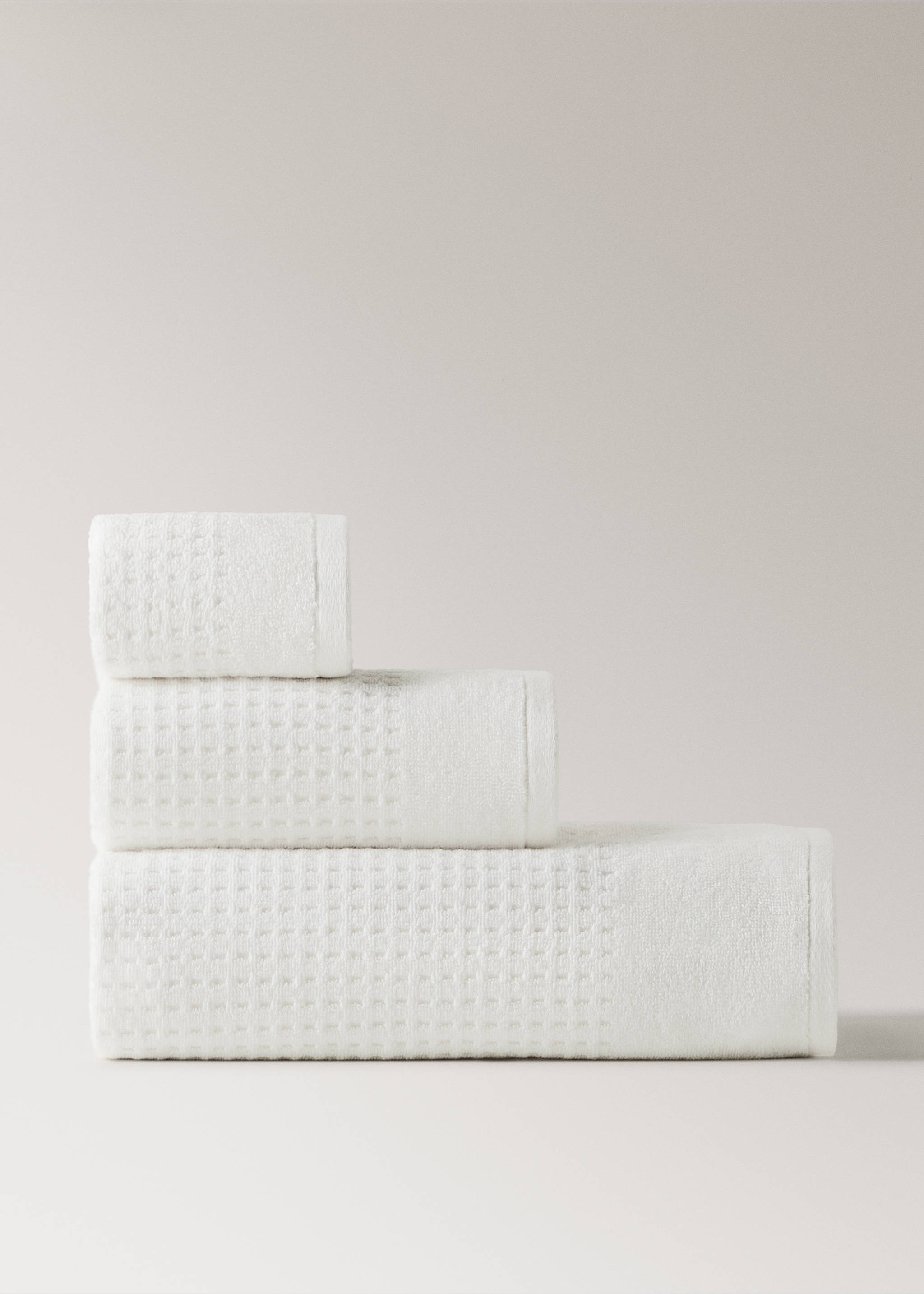 Terry cotton face towel - Article without model, Off White. Ref: 27001555-00.