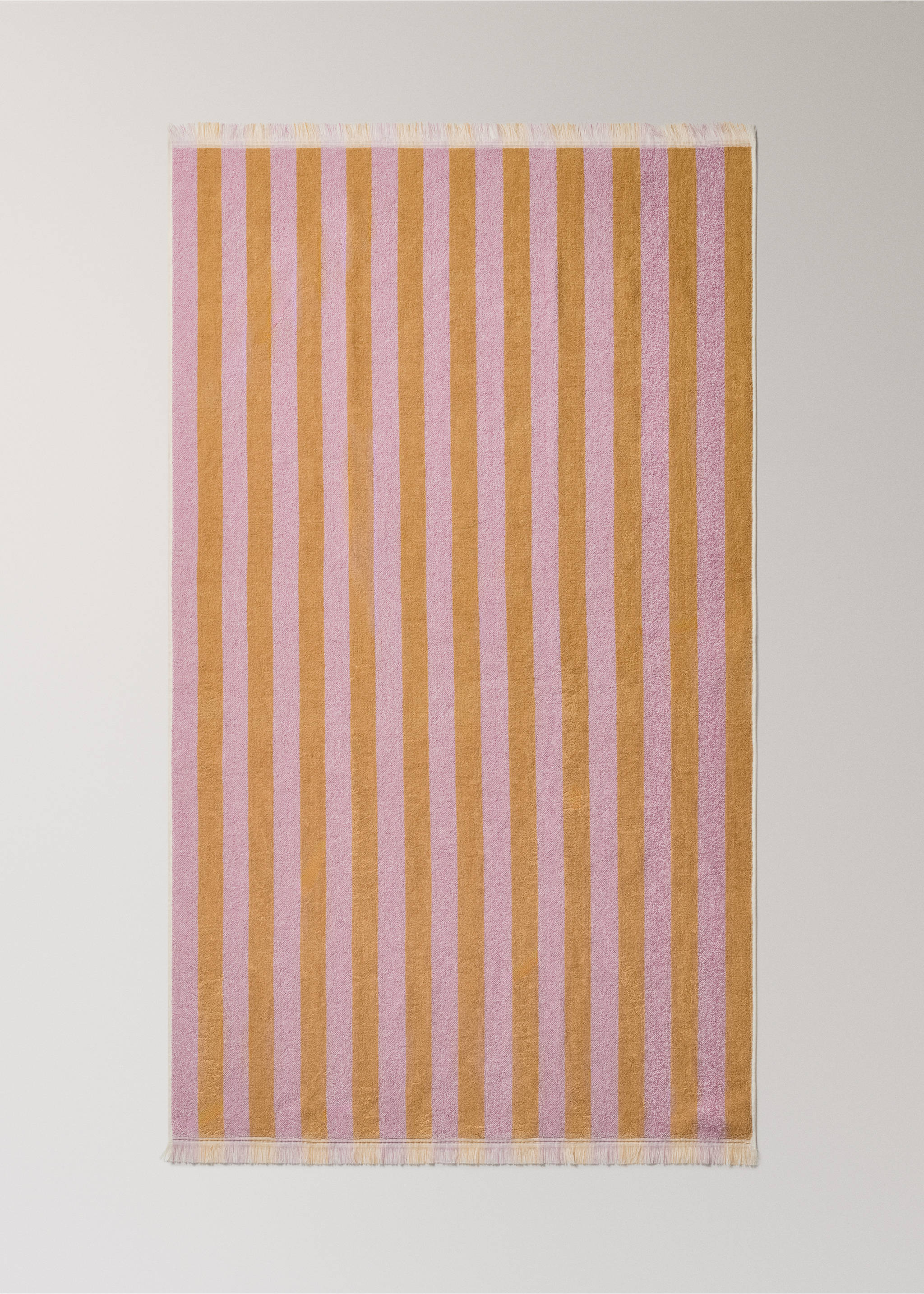 Badlakan i bomull med flerfärgade ränder och fransar - Detaljer om artikeln 3, Blek rosa. Ref: 27001579-00.
