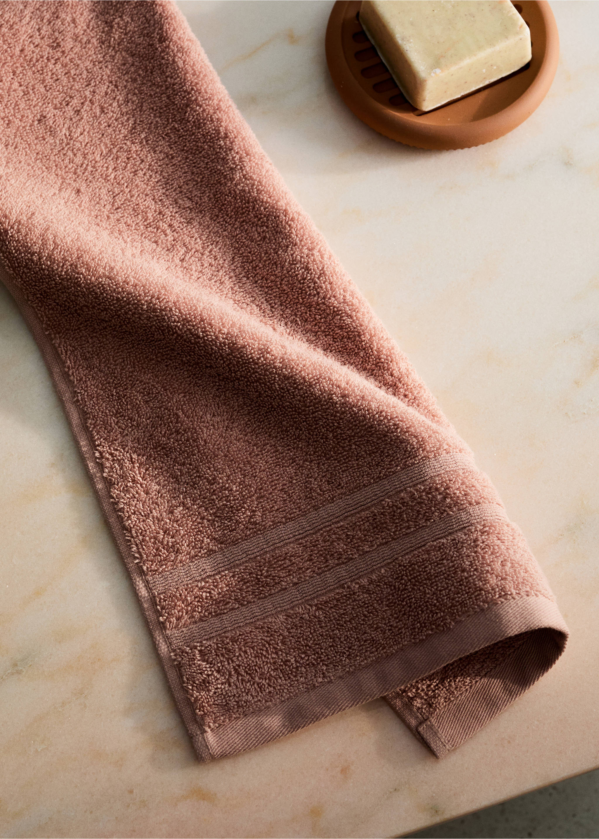 Terry cotton face towel - General plane, Nude. Ref: 27001589-00.