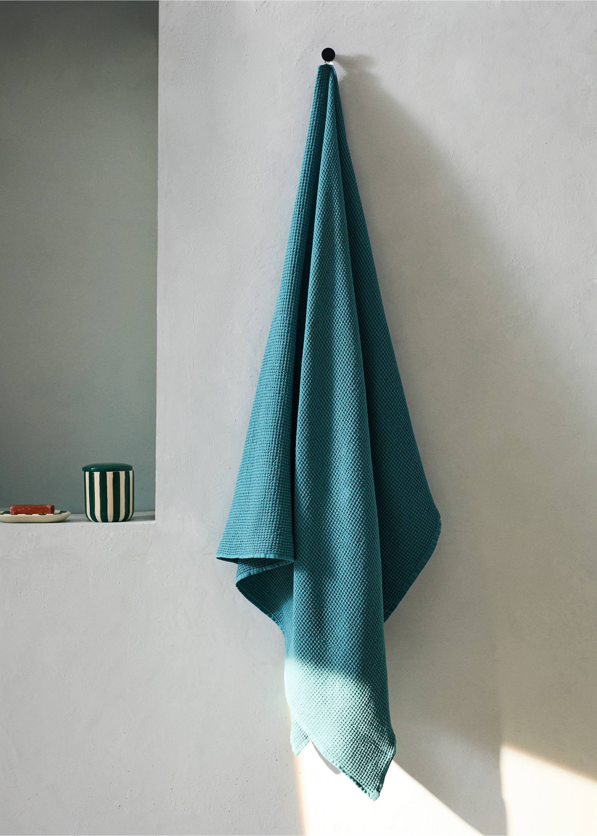 Mini waffle pamut fürdőlepedő készen festett kivitelben - Általános sík, Erdőzöld. Ref: 27001597-00.