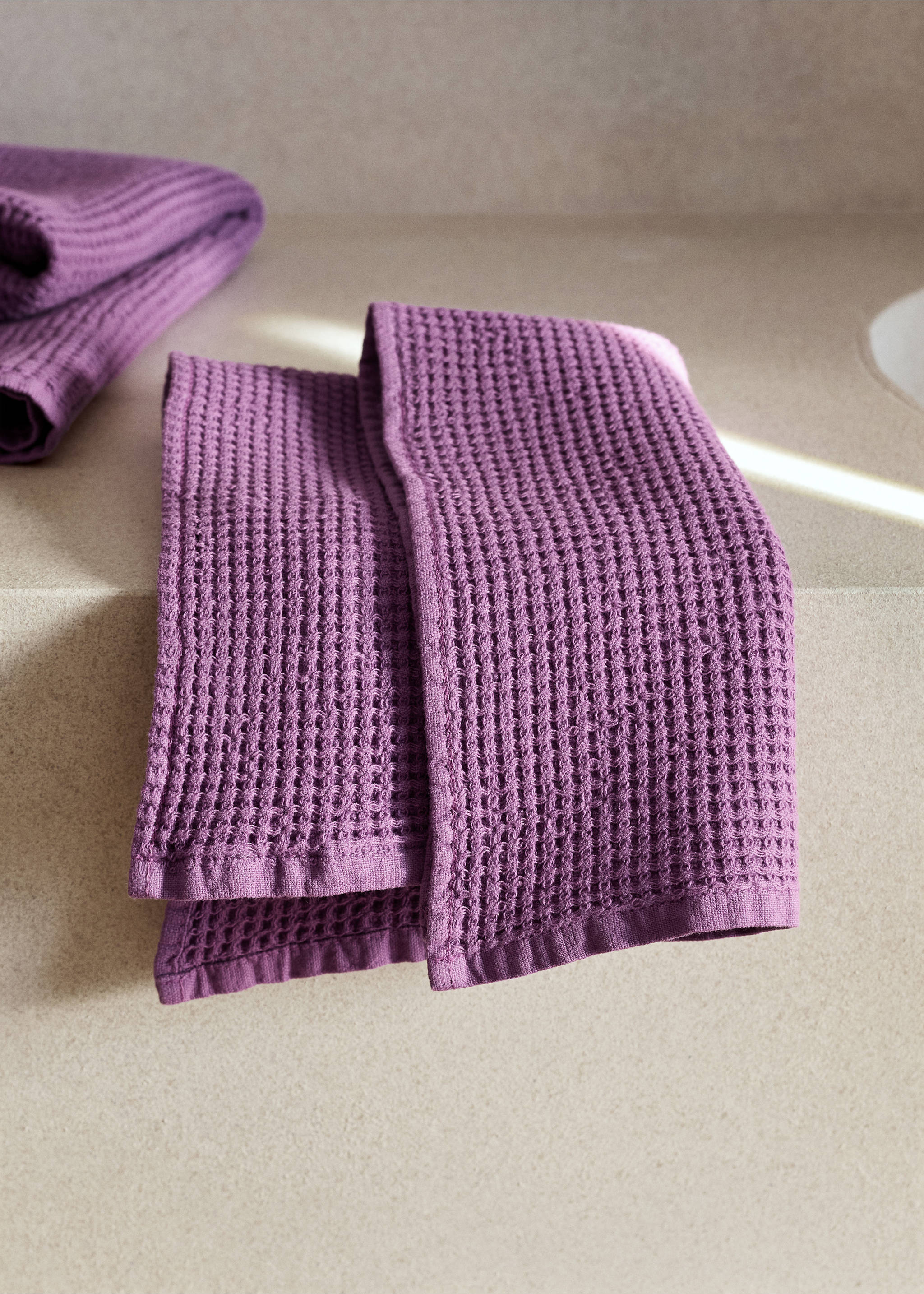 Cotton hand towel mini waffle garment-wash - General plane, Purple. Ref: 27001598-00.