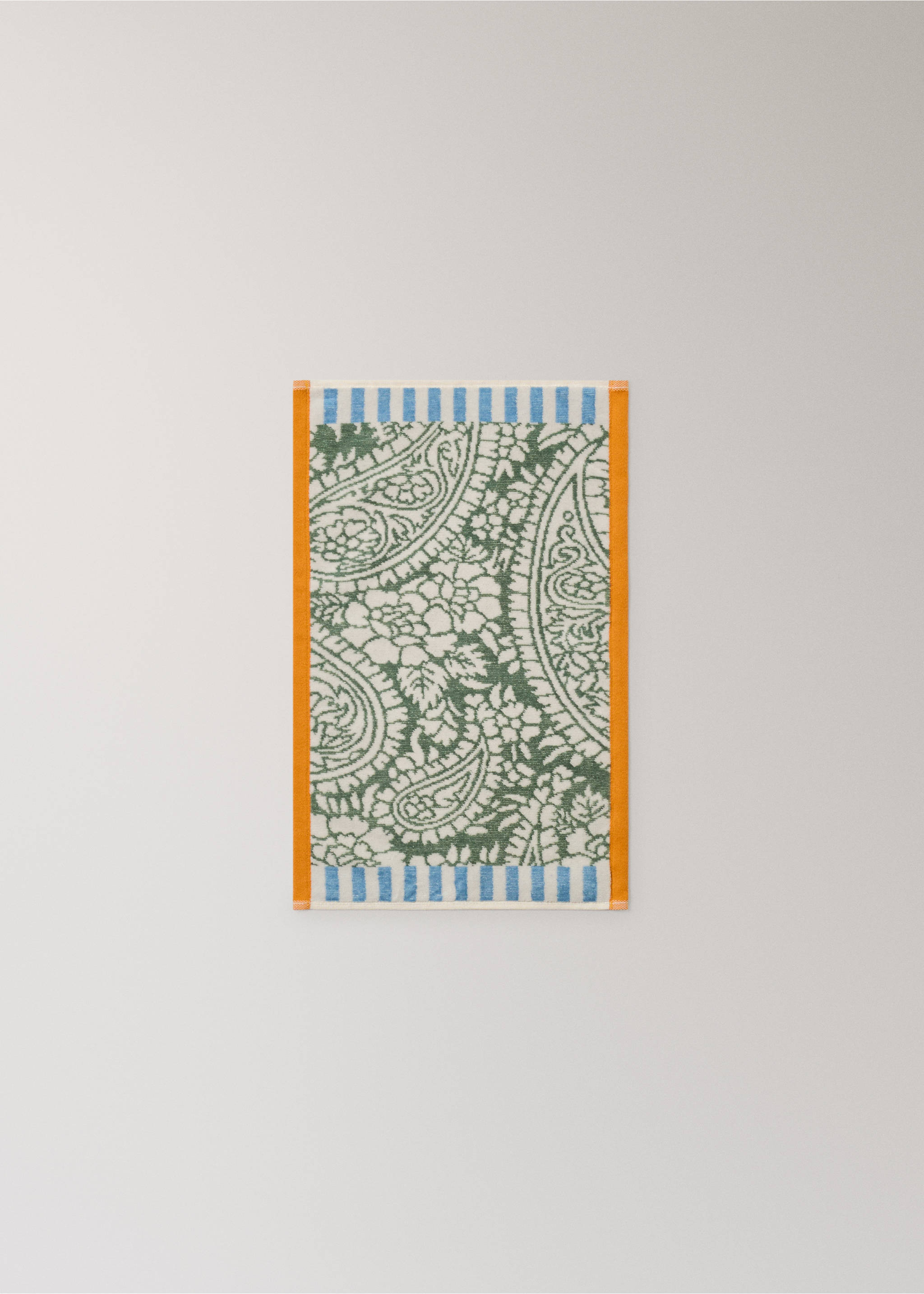 Multicoloured jacquard cotton terry guest towel - Details of the article 3, Emerald Green. Ref: 27001610-00.