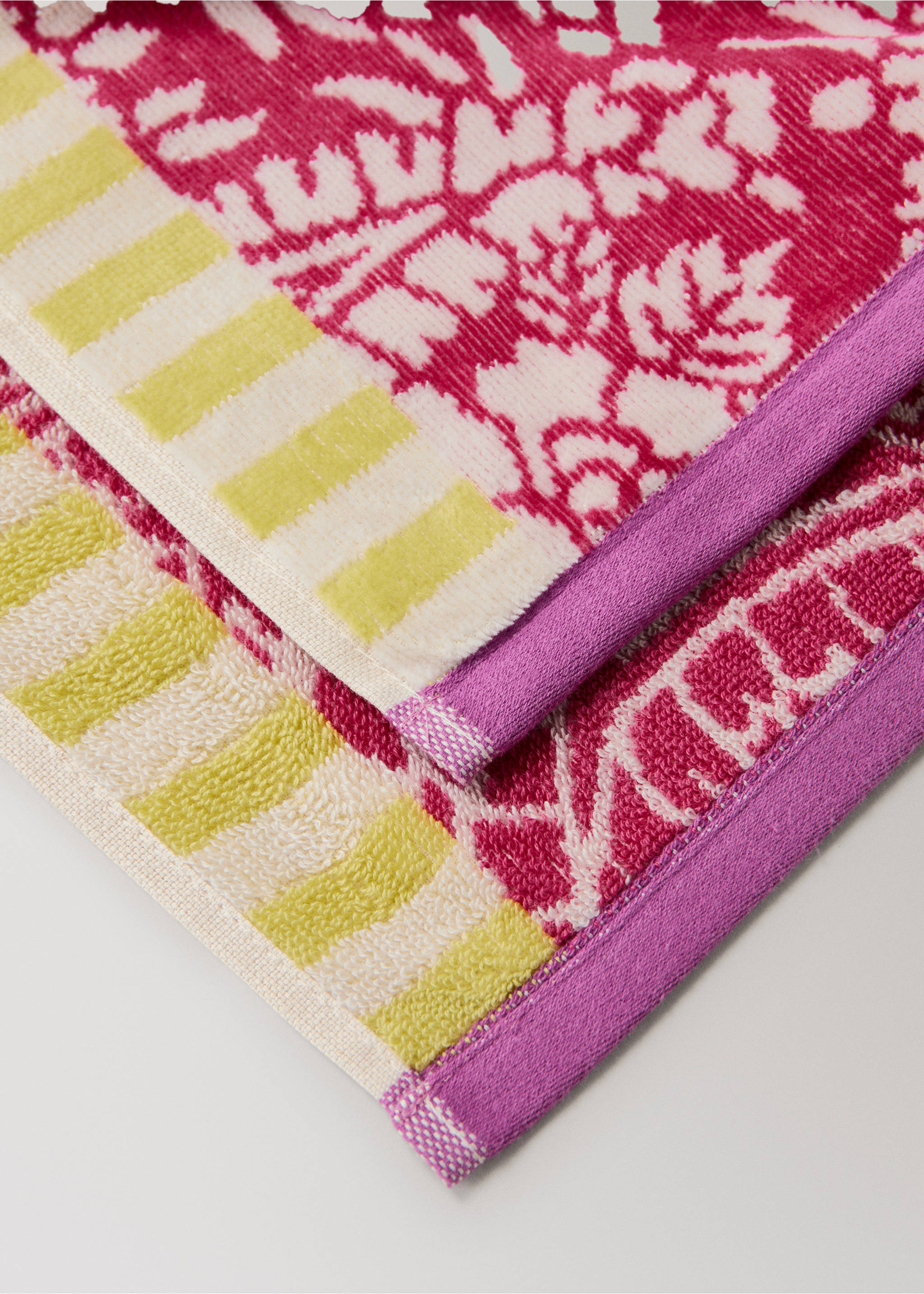 Multicoloured jacquard cotton terry guest towel - Details of the article 2, Pink. Ref: 27001610-00.