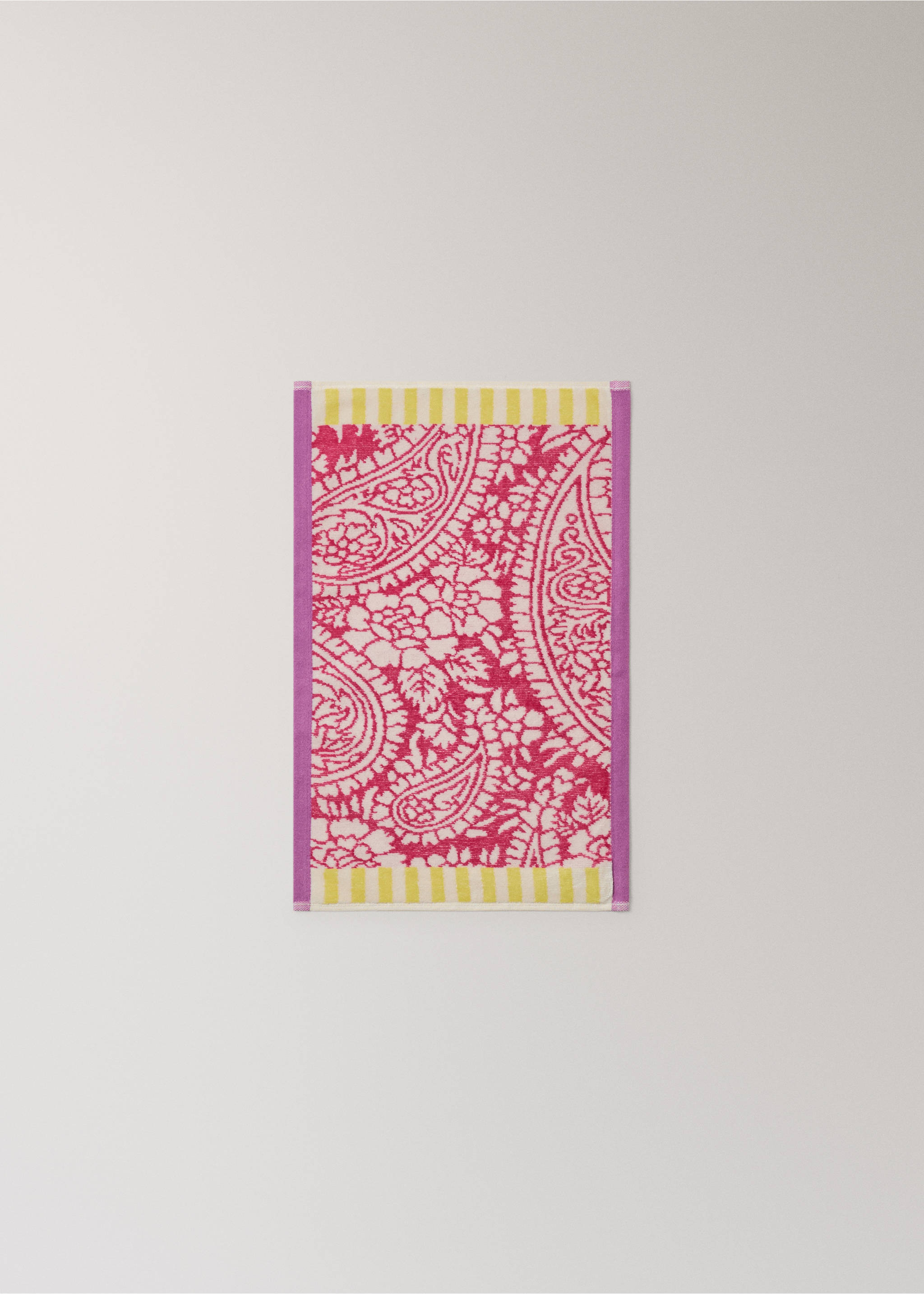 Multicoloured jacquard cotton terry guest towel - Details of the article 3, Pink. Ref: 27001610-00.