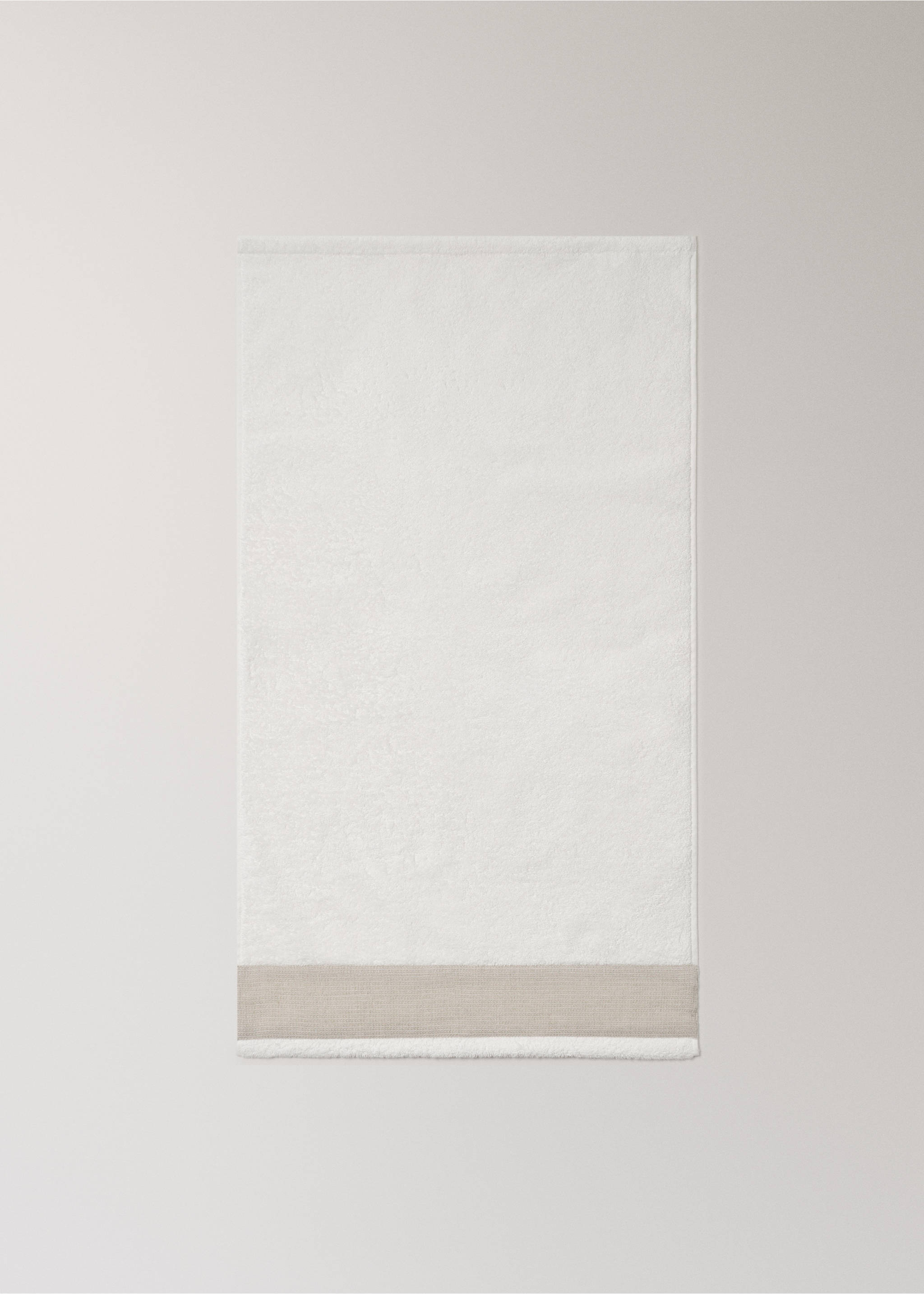 Cotton terry hand towel with linen edging - Details of the article 3, White. Ref: 27001617-00.