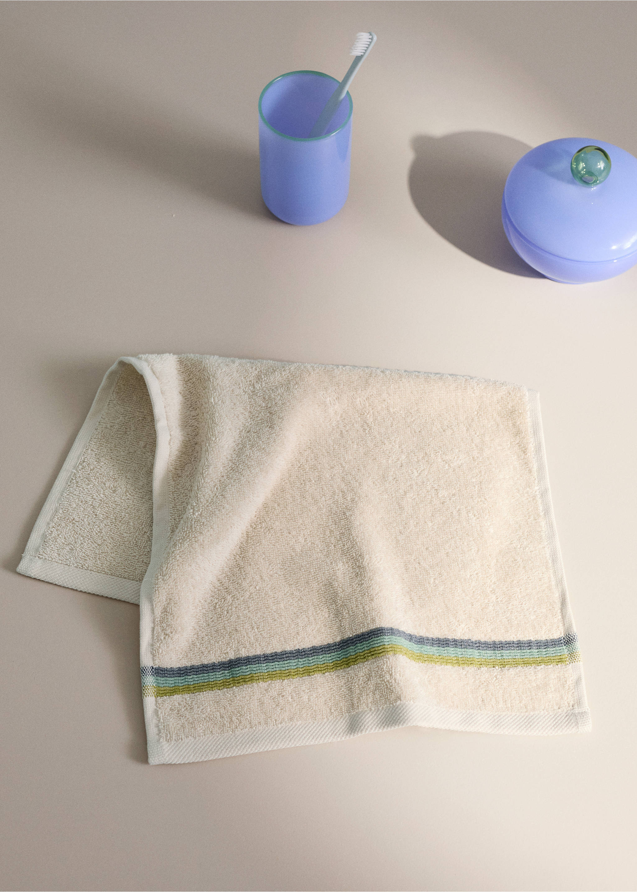 Hand towel with striped trim - General plane, Aqua Green. Ref: 27001619-00.