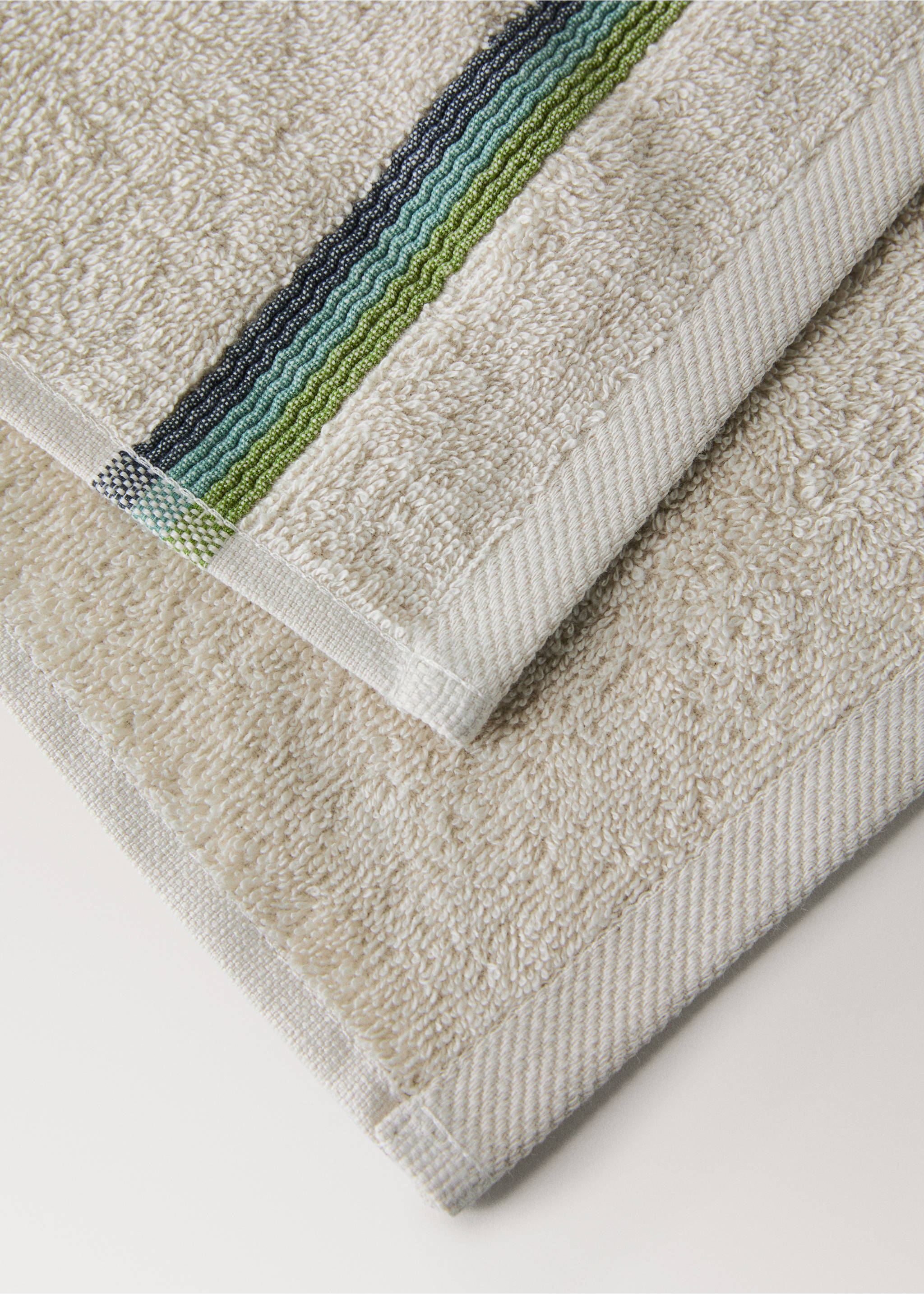 Hand towel with striped trim - Details of the article 2, Aqua Green. Ref: 27001619-00.