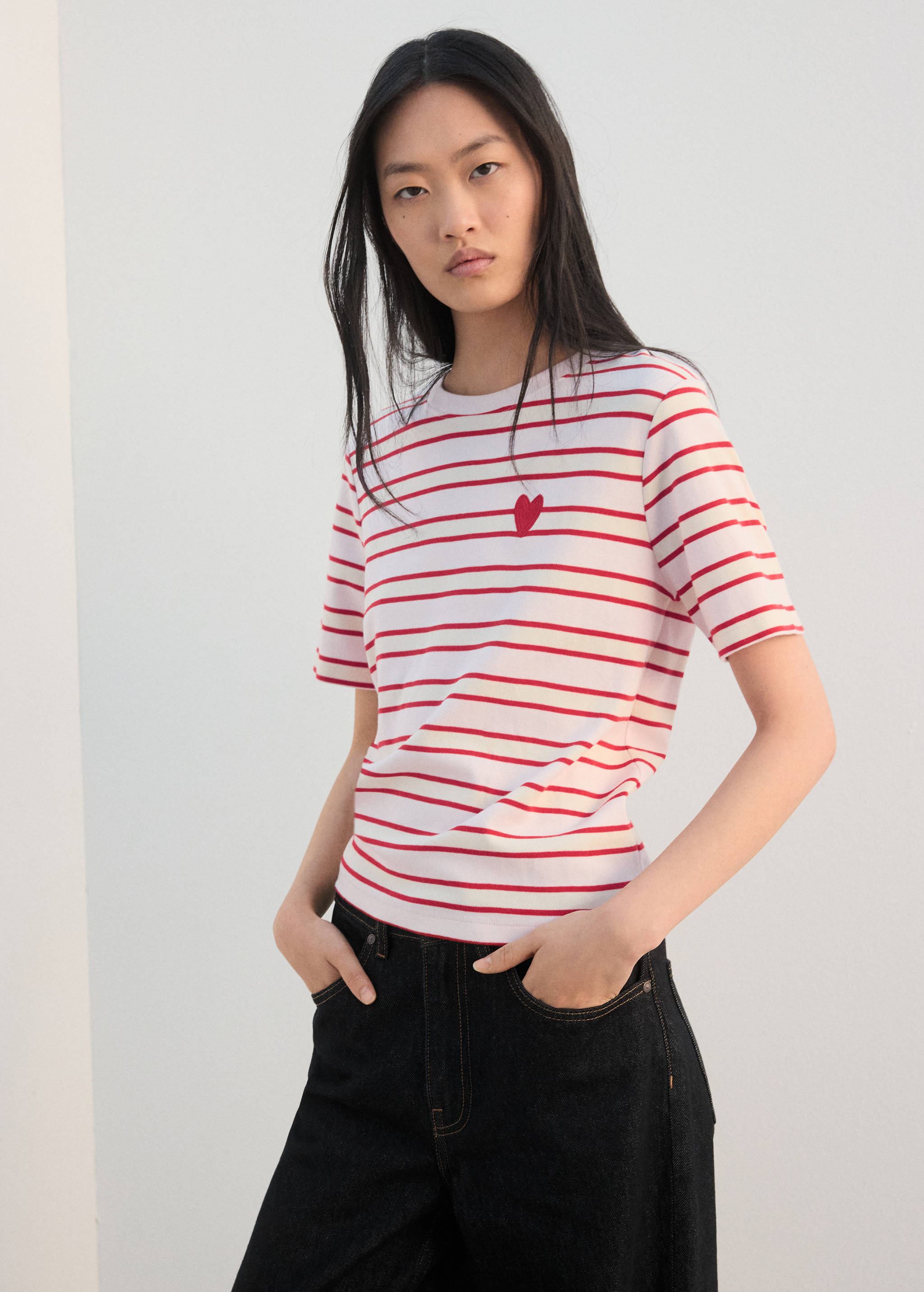 Chemise rayée avec détails brodés - Plan moyen