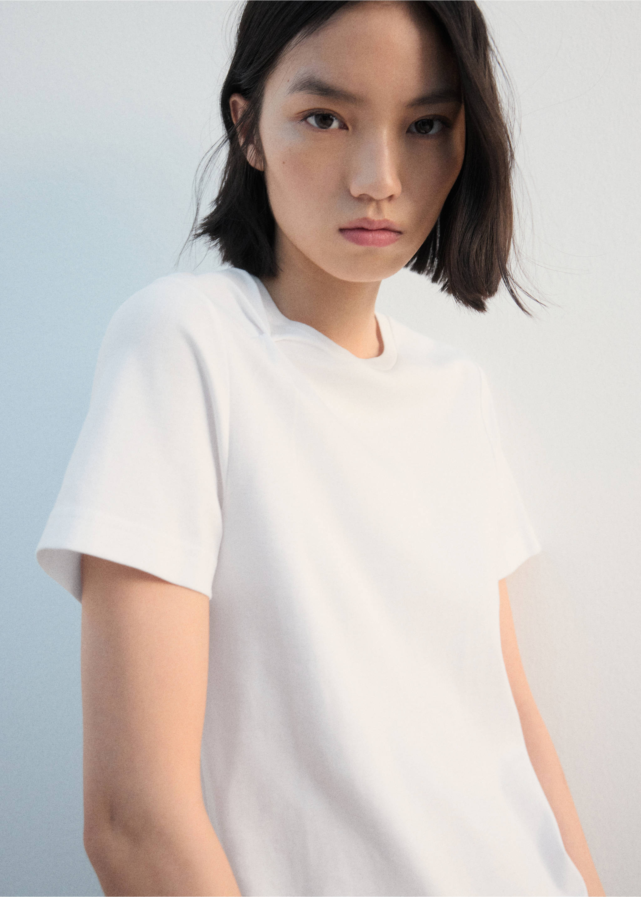 Хлопковая футболка со сборками - Средний план, Белый. Ref: 27002544-00.