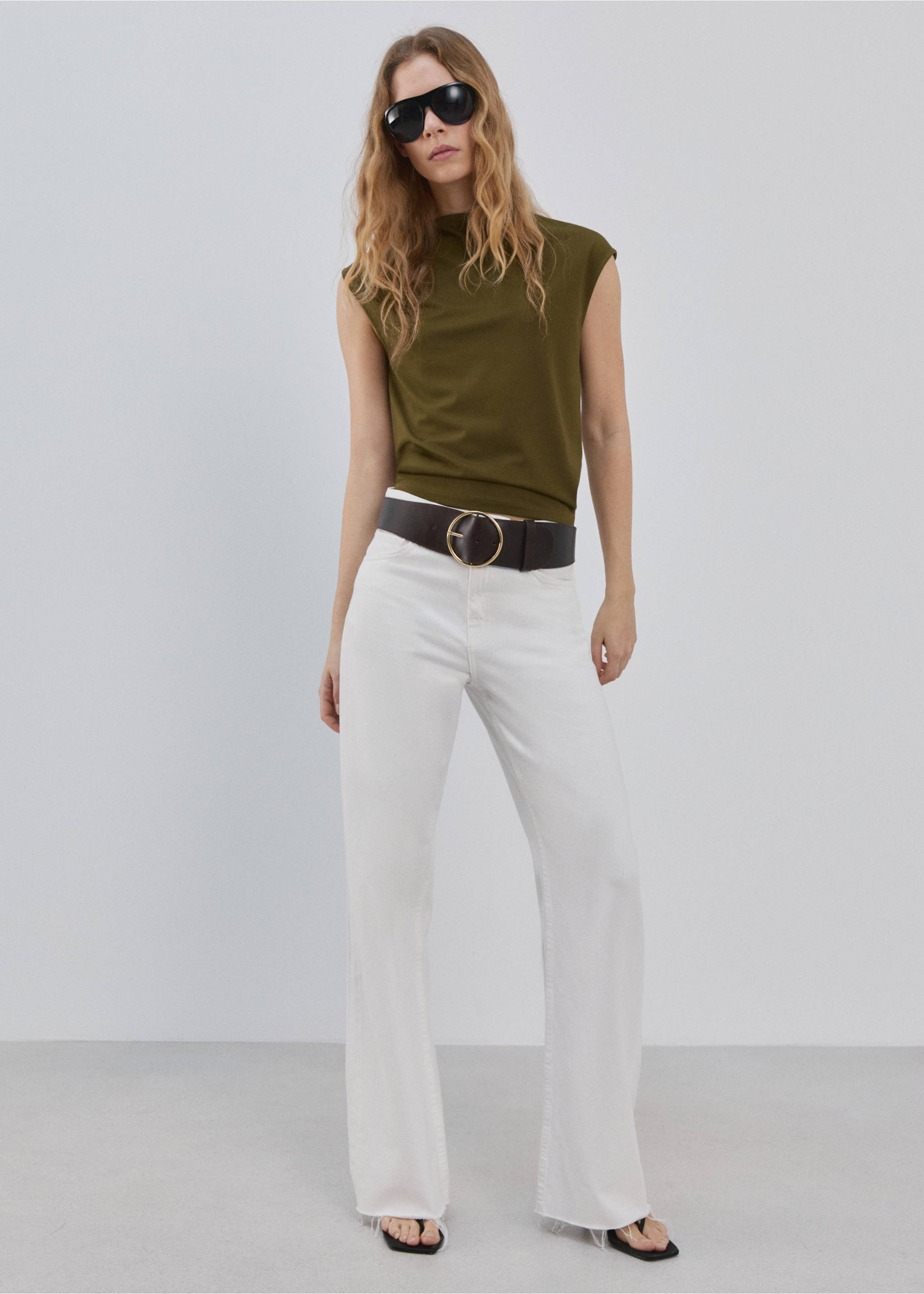 Футболка с асимметричной горловиной и сборками - Деталь изделия 2, Хаки. Ref: 27002545-00.