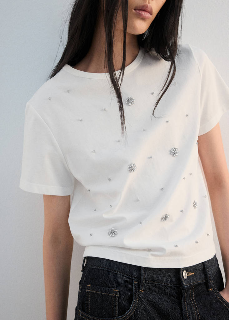 Strass cotton t-shirt — White
