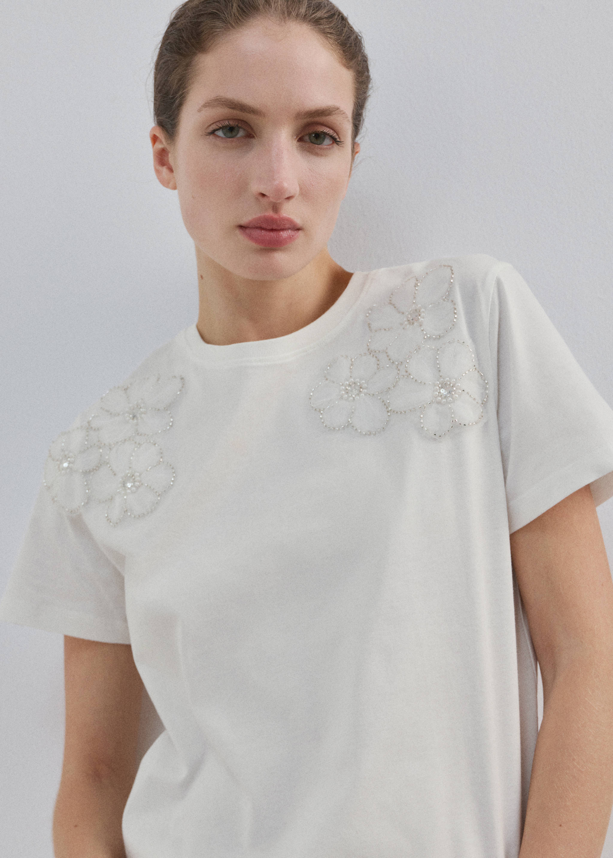Floral-embroidered cotton t-shirt - Medium plane