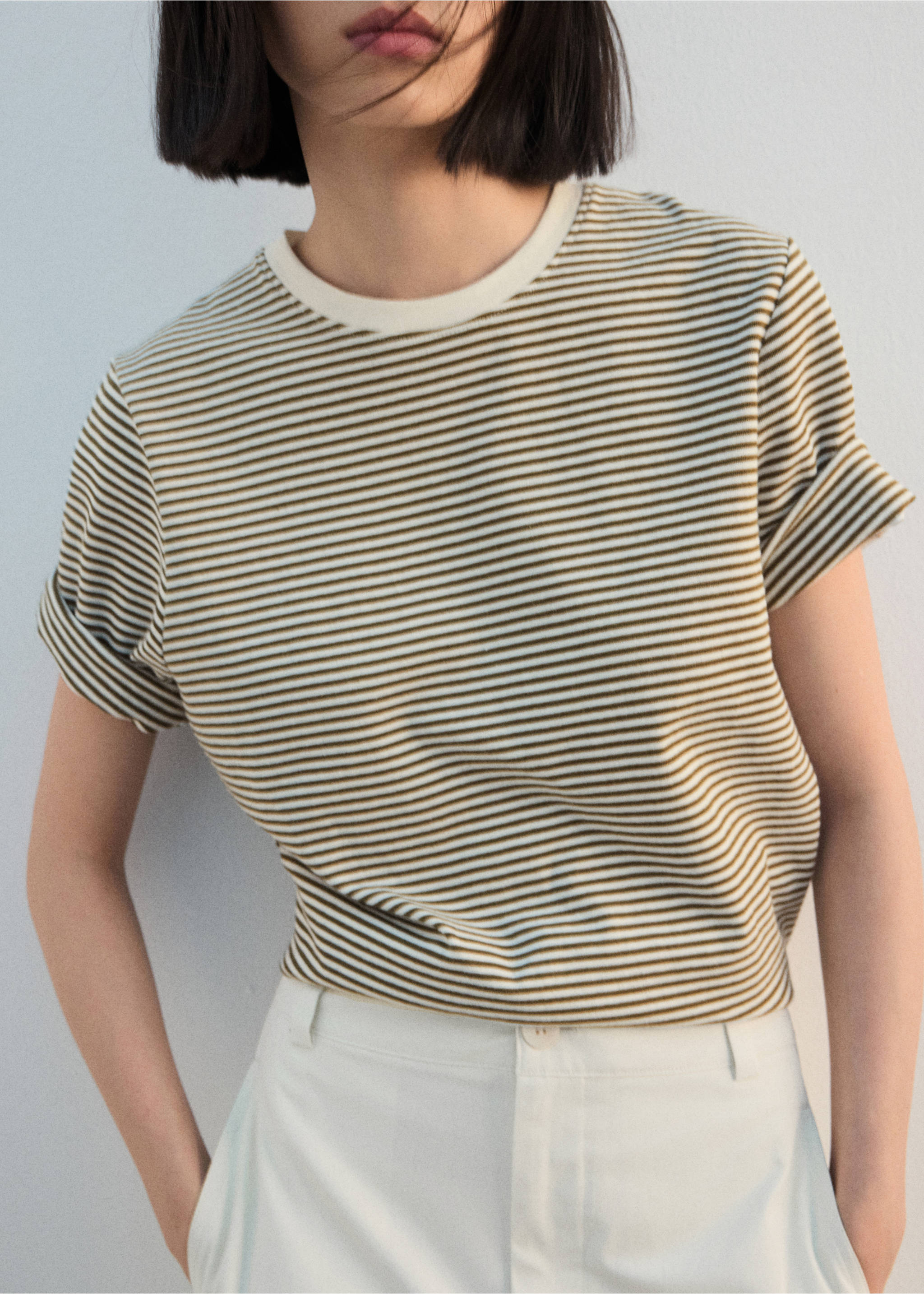 Striped cotton T-shirt - Medium plane, Pastel Green. Ref: 27002549-00.