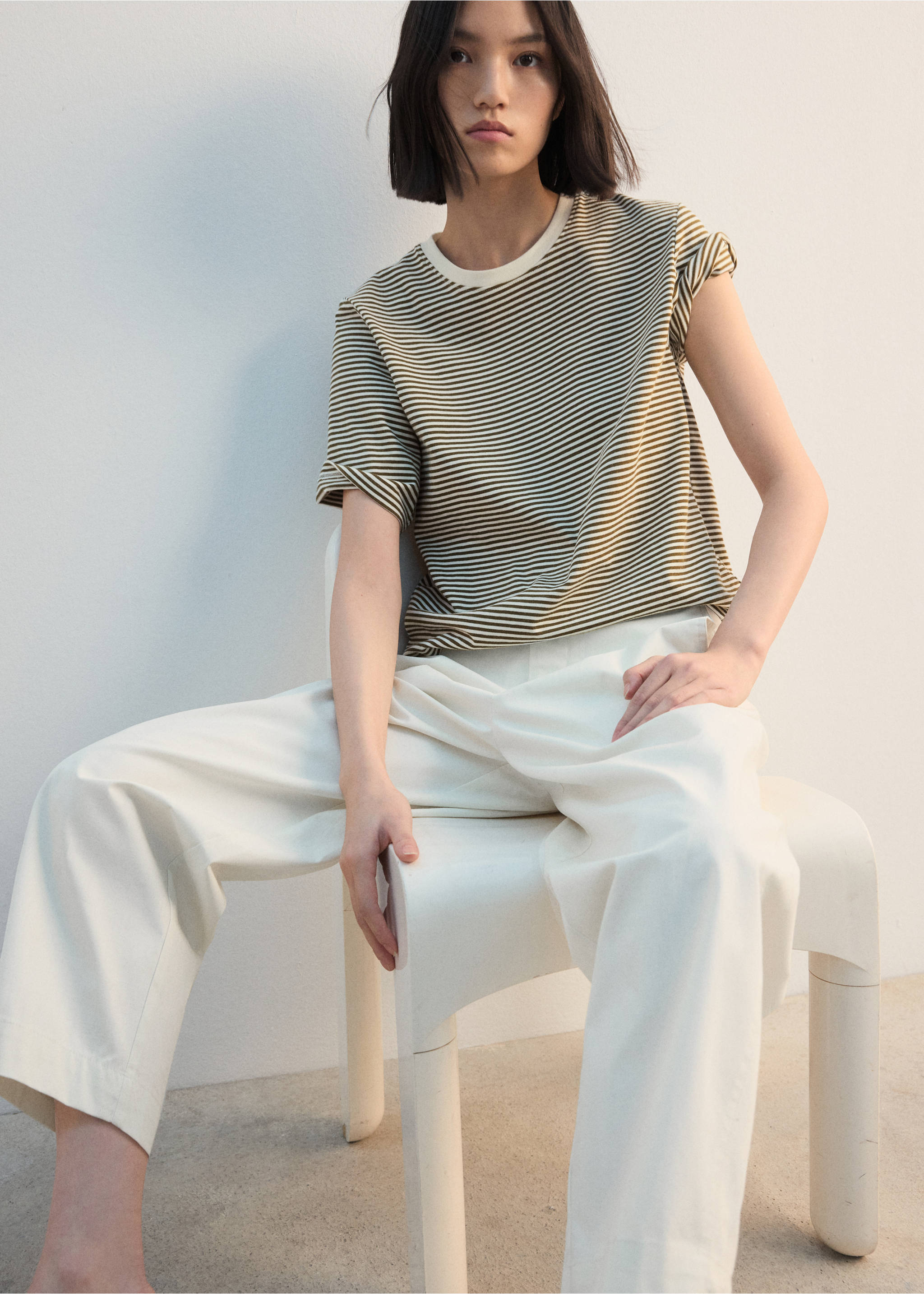 Striped cotton T-shirt - Details of the article 6, Pastel Green. Ref: 27002549-00.