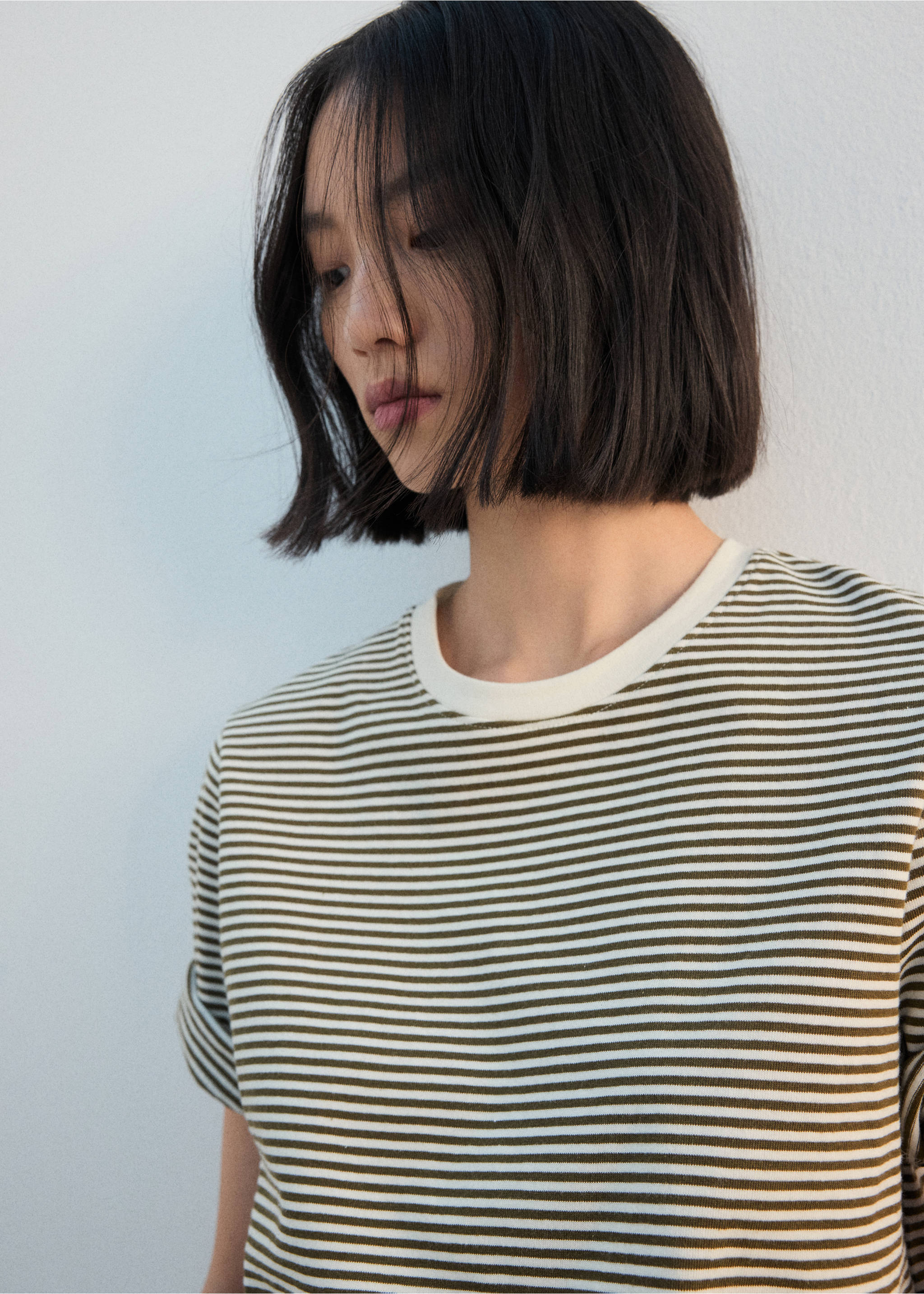 Striped cotton T-shirt - Details of the article 2, Pastel Green. Ref: 27002549-00.