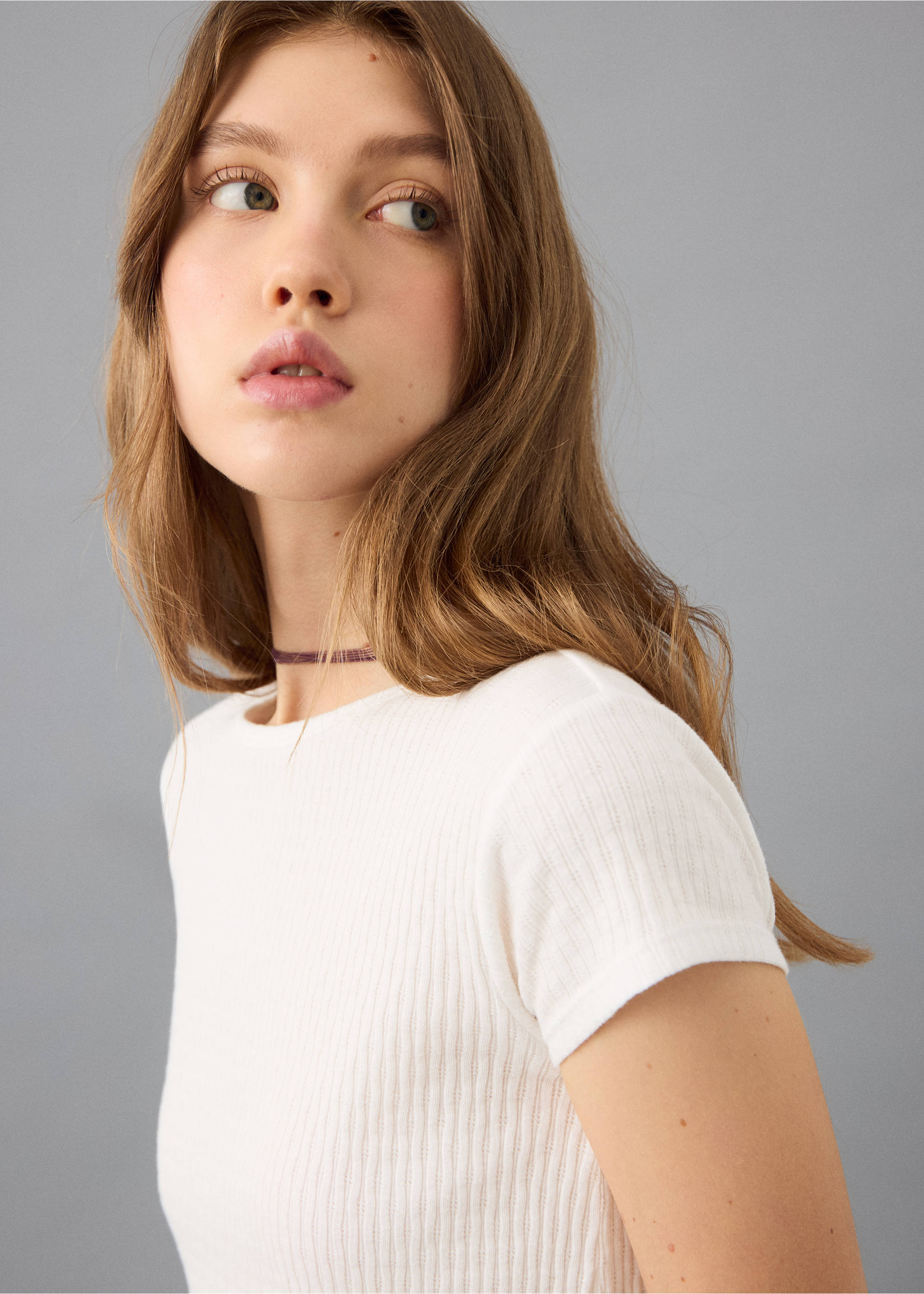 Футболка из трикотажа в рубчик - Деталь изделия 1, Грязно-белый. Ref: 27002550-00.