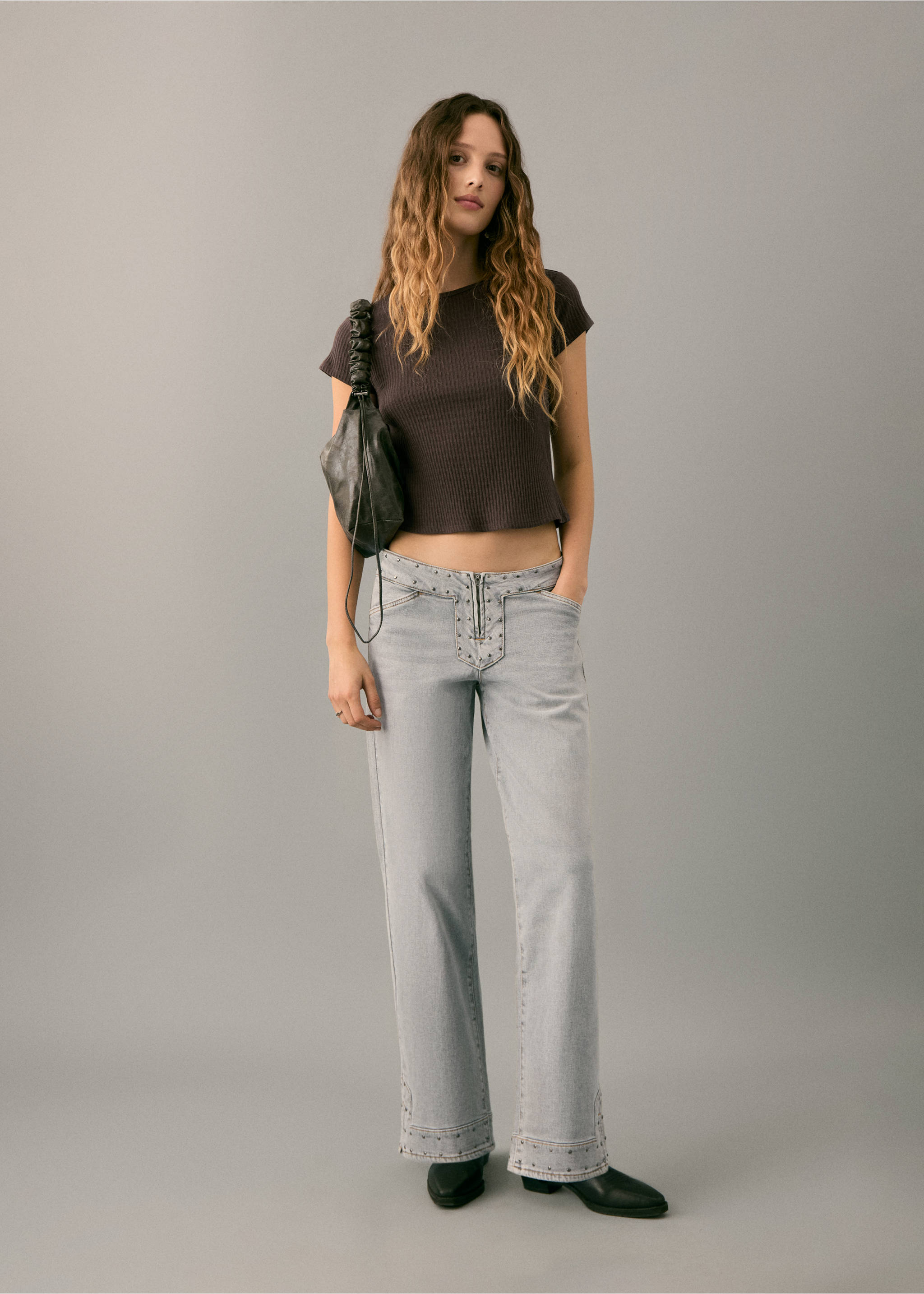 Футболка из трикотажа в рубчик - Общий план, Коричневый. Ref: 27002551-00.