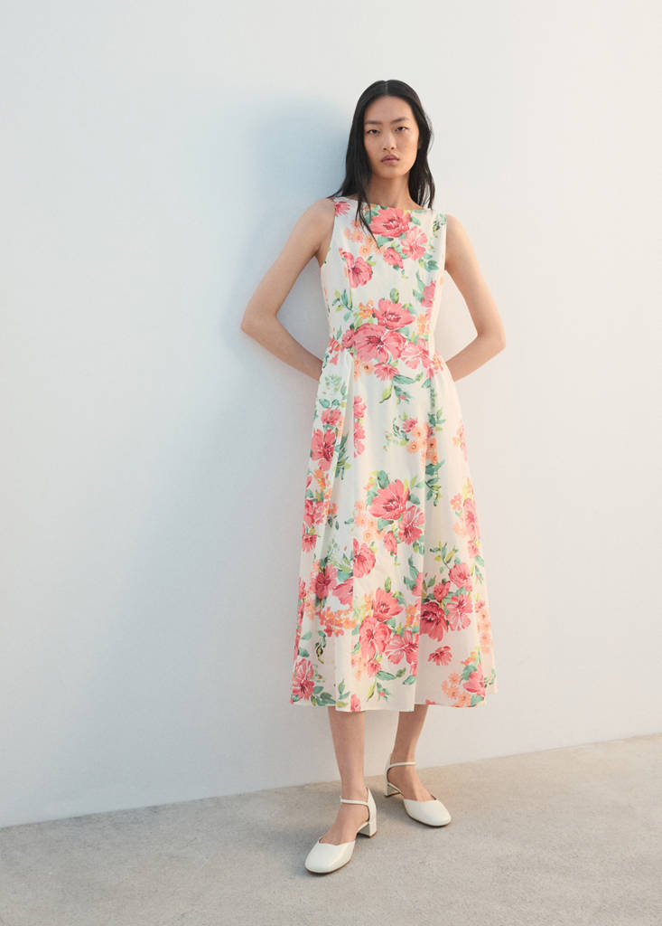 Floral-print flared dress — Off White