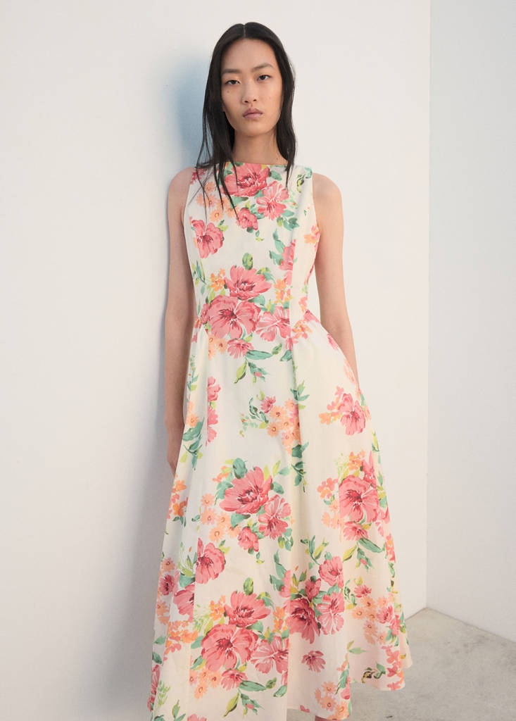 Floral-print flared dress — Off White
