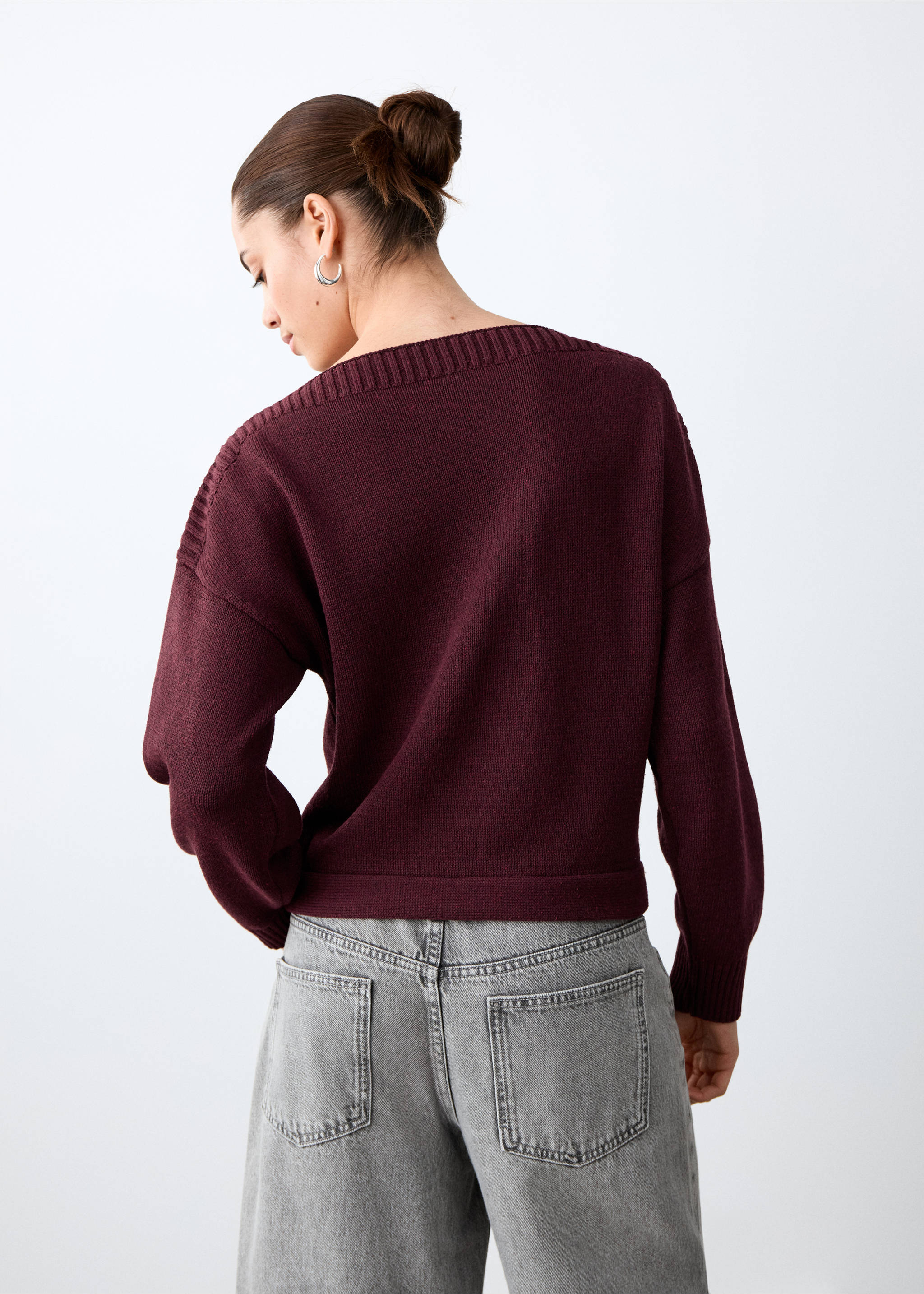 Джемпер из тонкого трикотажа - Обратная сторона изделия, Гранатовый. Ref: 27002555-00.