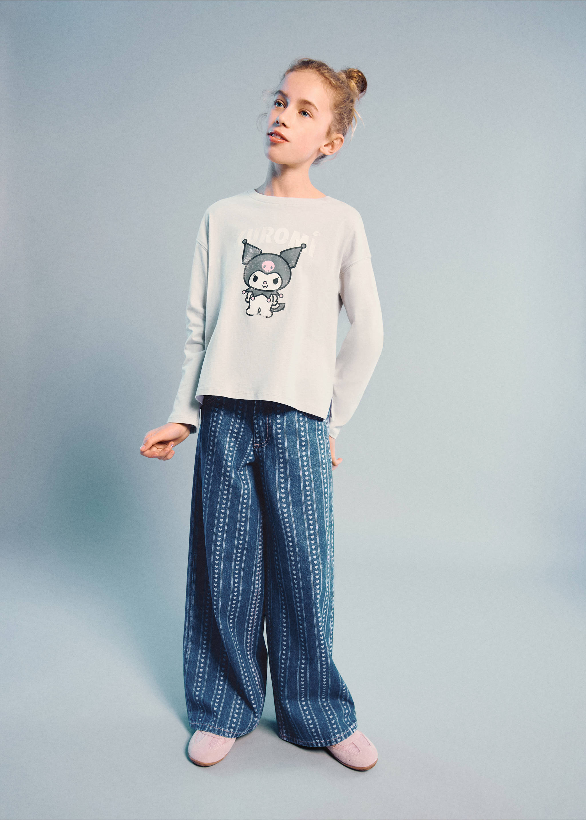 Jean wide leg imprimé - Plan général, Bleu foncé. Ref: 27002897-00.