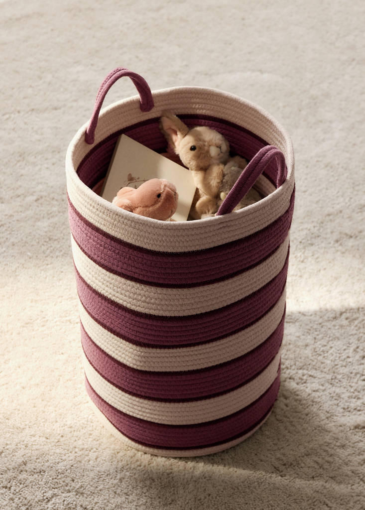 Large striped cotton basket — Pastel Pink