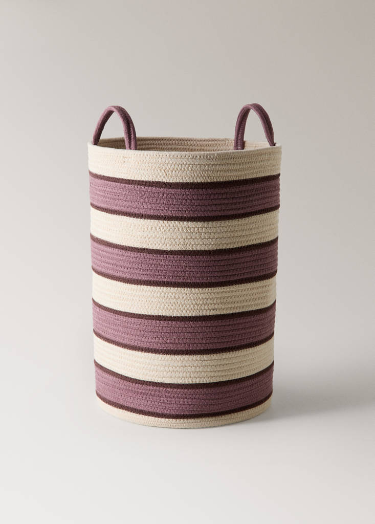 Large striped cotton basket — Pastel Pink