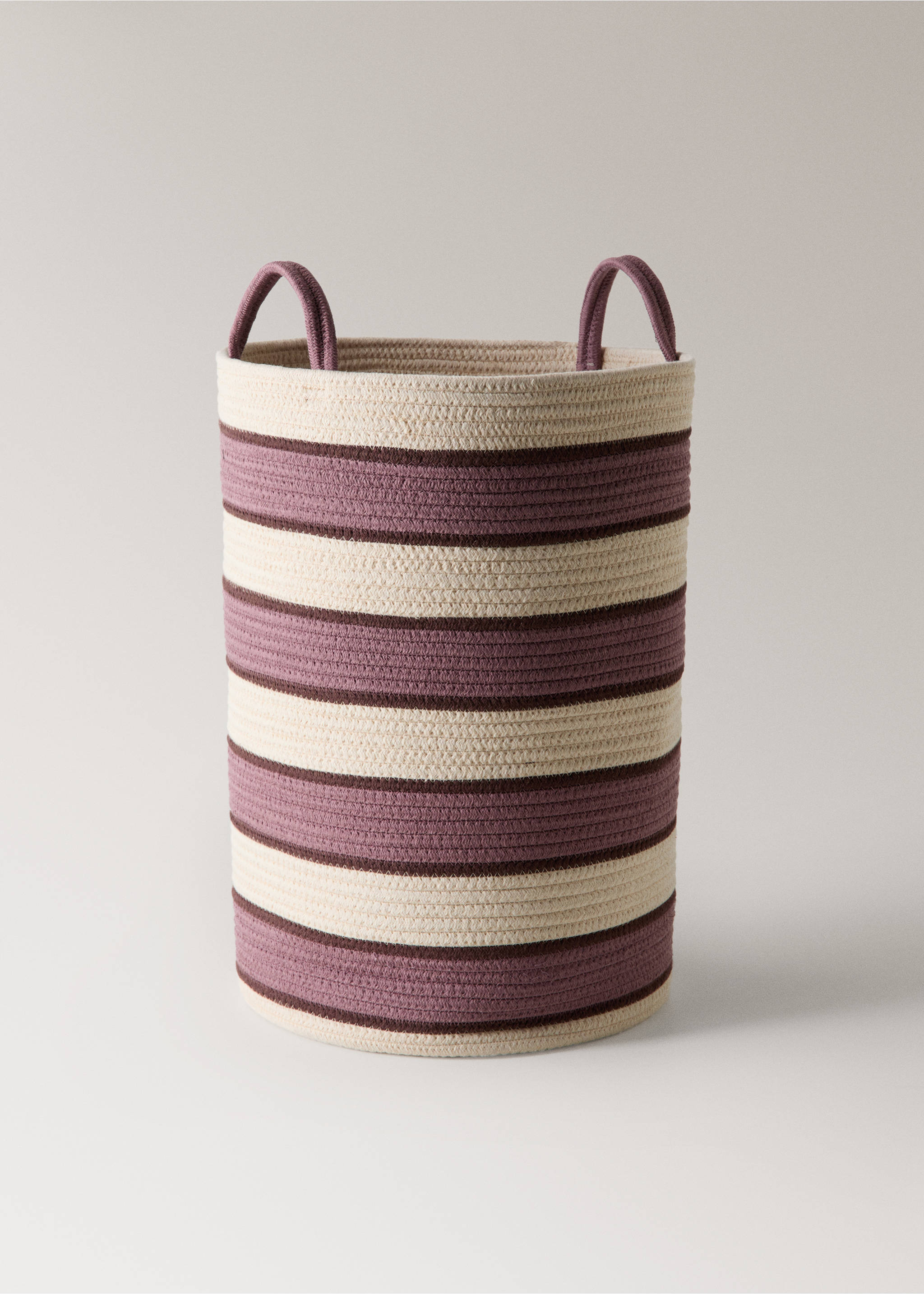 Large striped cotton basket - Details of the article 1, Pastel Pink. Ref: 27002907-00.