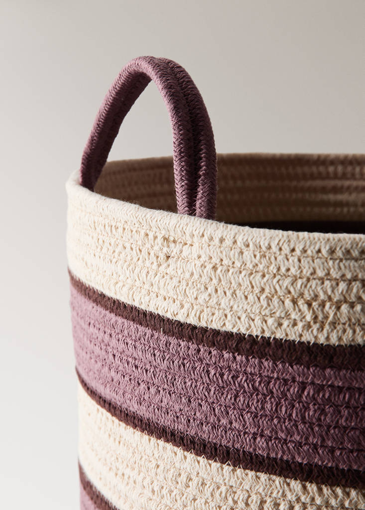 Large striped cotton basket — Pastel Pink