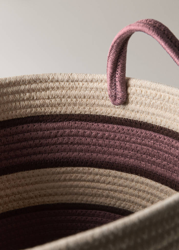 Large striped cotton basket — Pastel Pink