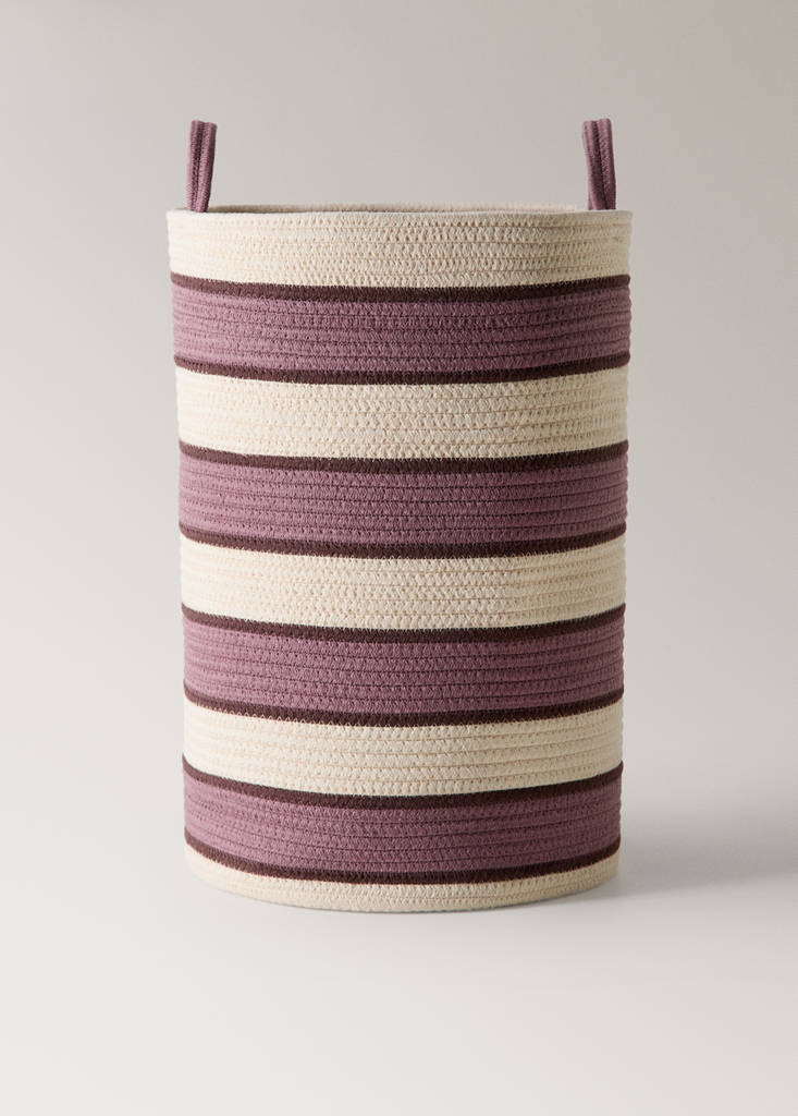 Large striped cotton basket — Pastel Pink