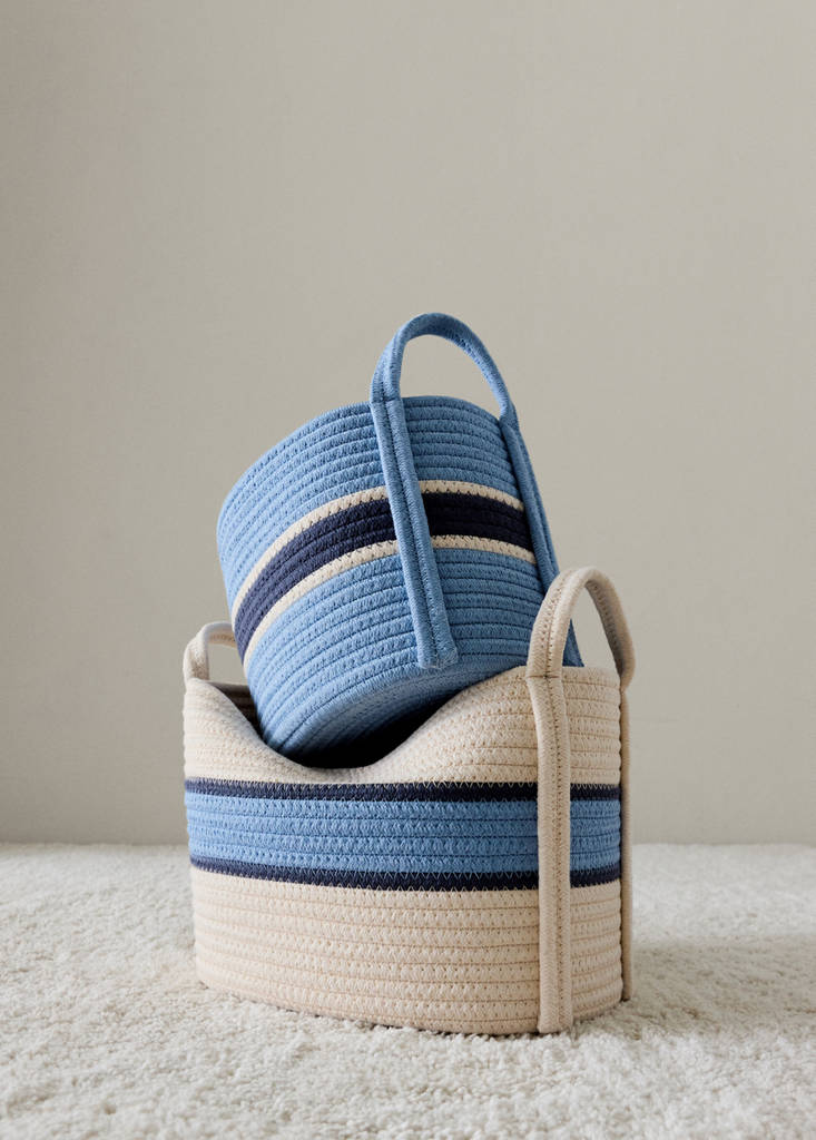Medium cotton basket with handles — Blue
