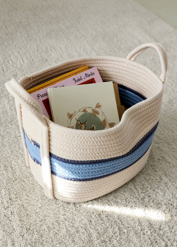 Small striped cotton basket — Blue