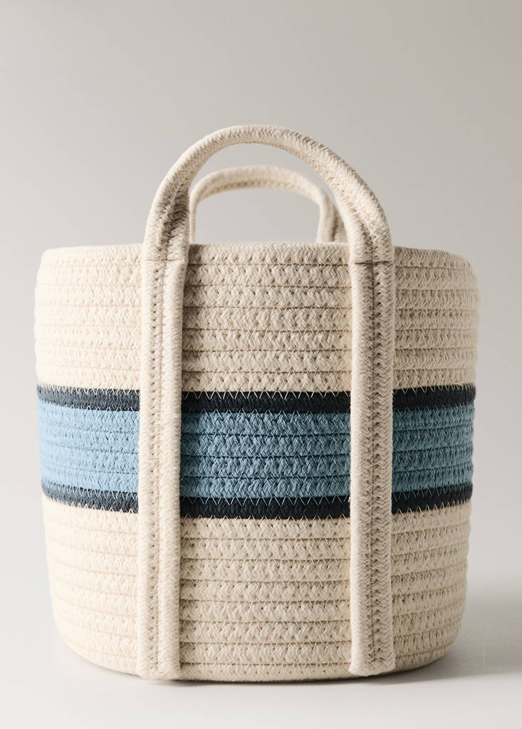 Small striped cotton basket — Blue