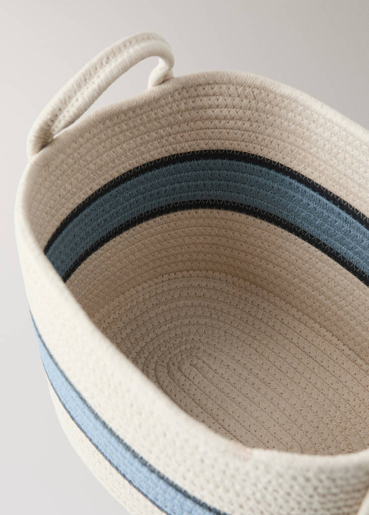Small striped cotton basket — Blue