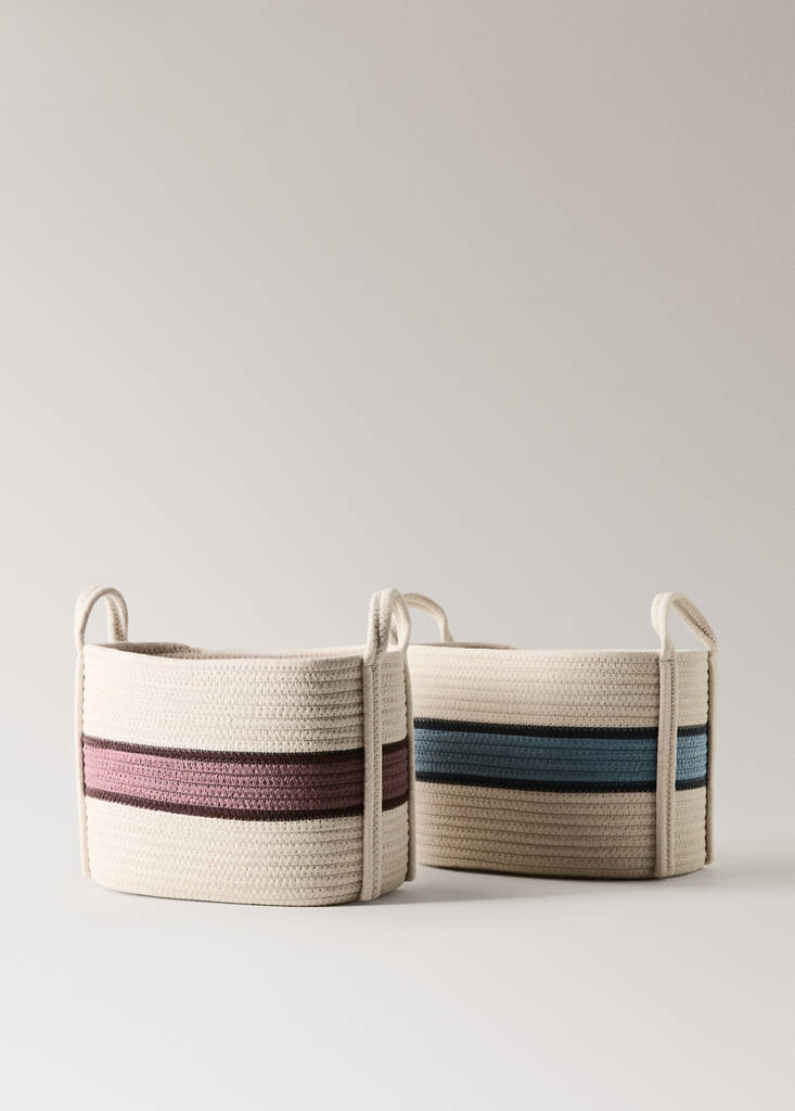 Small striped cotton basket — Blue