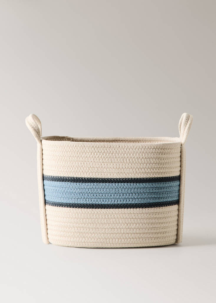 Small striped cotton basket — Blue