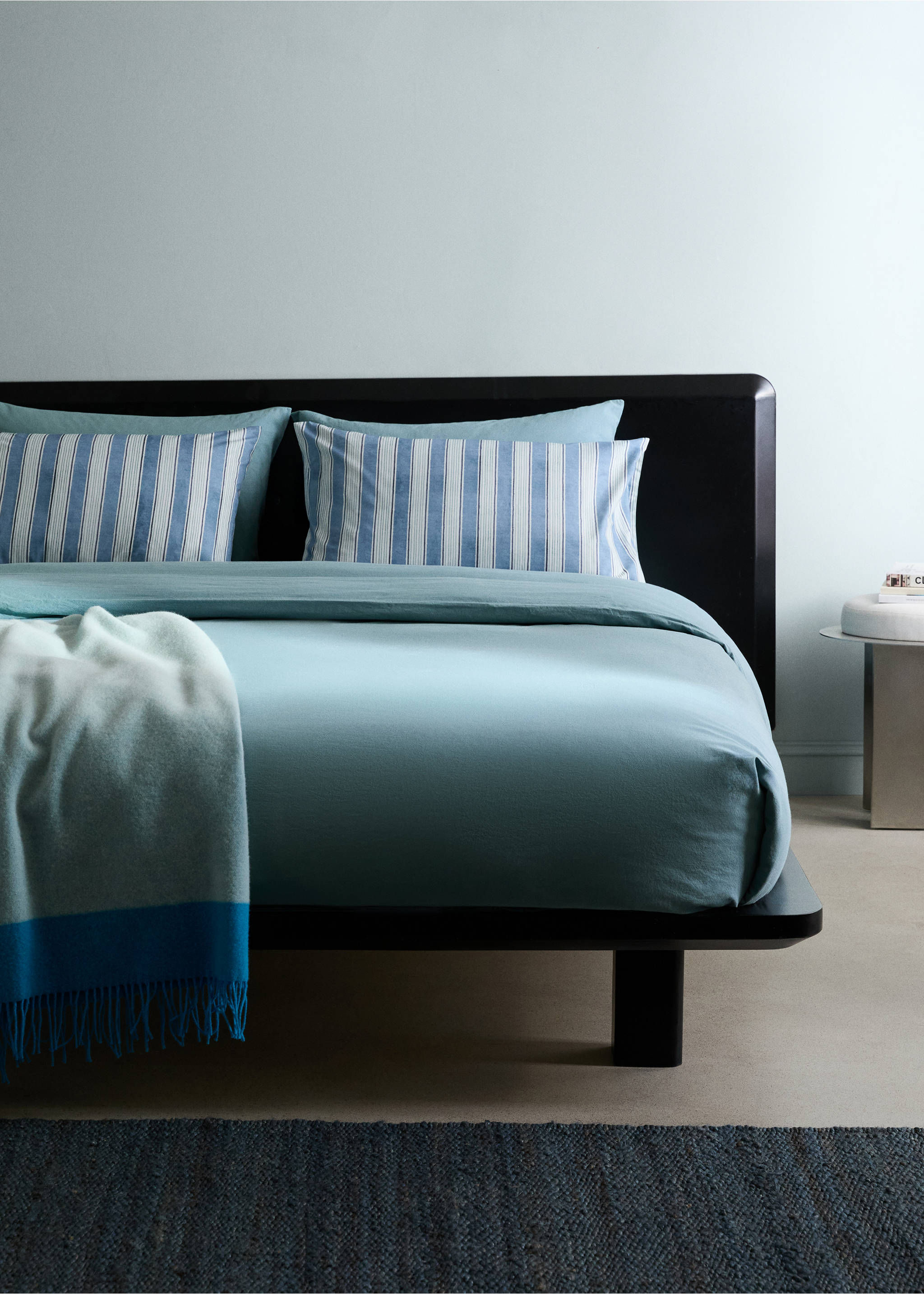 Garment-dyed cotton duvet cover for 180/200cm bed - General plane, Aqua Green. Ref: 27002921-00.
